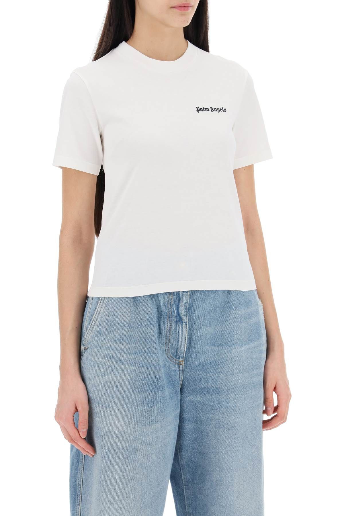 Shop Palm Angels "round-neck T-shirt With Embroidered In White