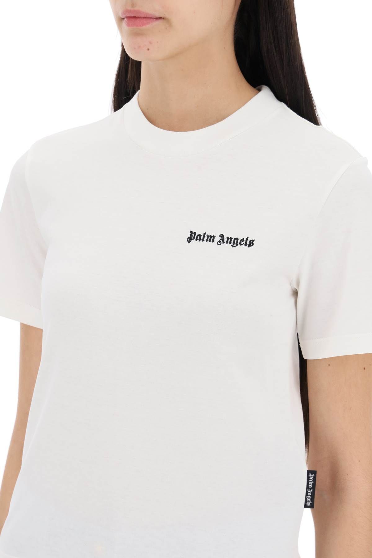 Shop Palm Angels "round-neck T-shirt With Embroidered In White