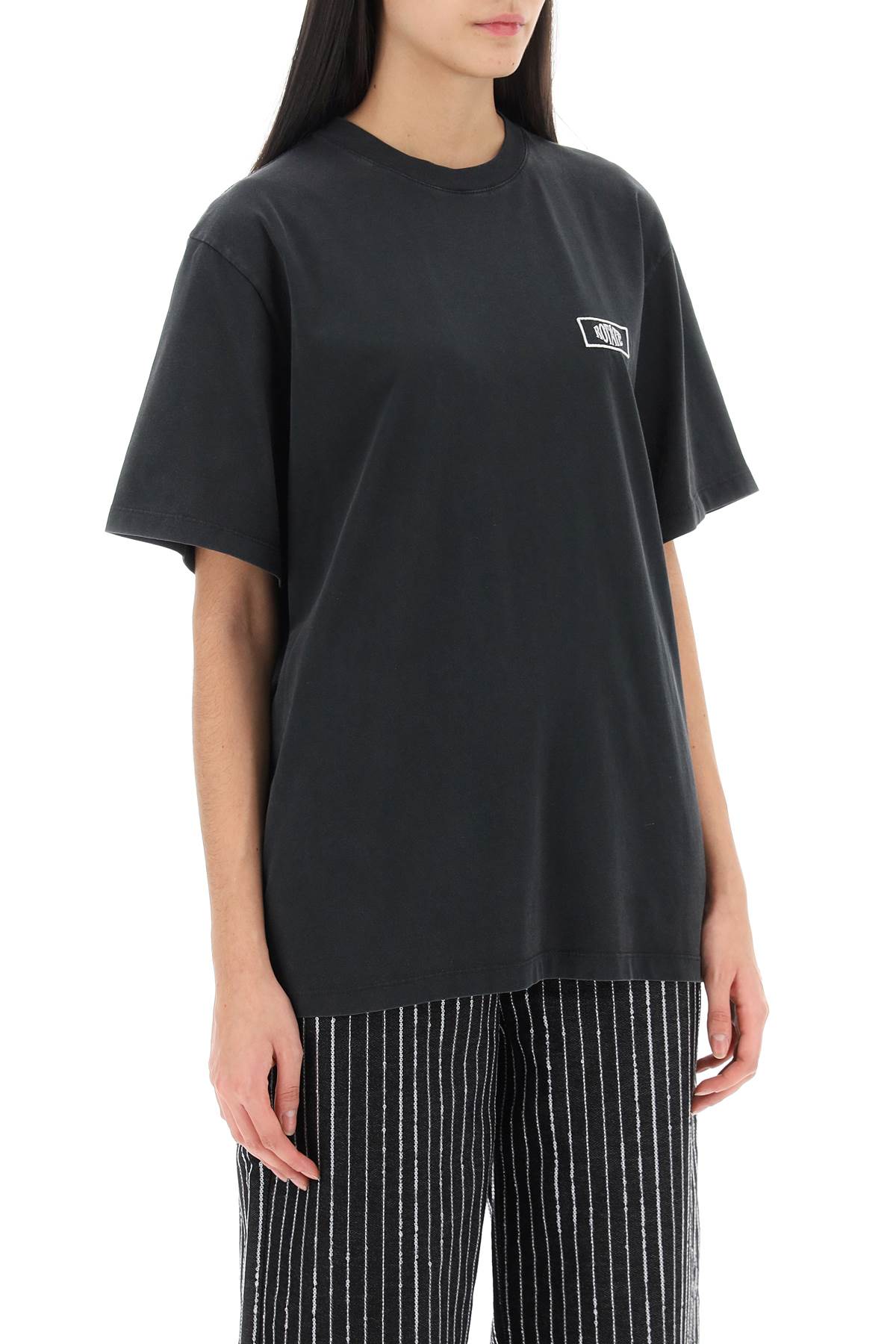 Shop Rotate Birger Christensen Faded-effect T-shirt With Logo Embroidery In Black