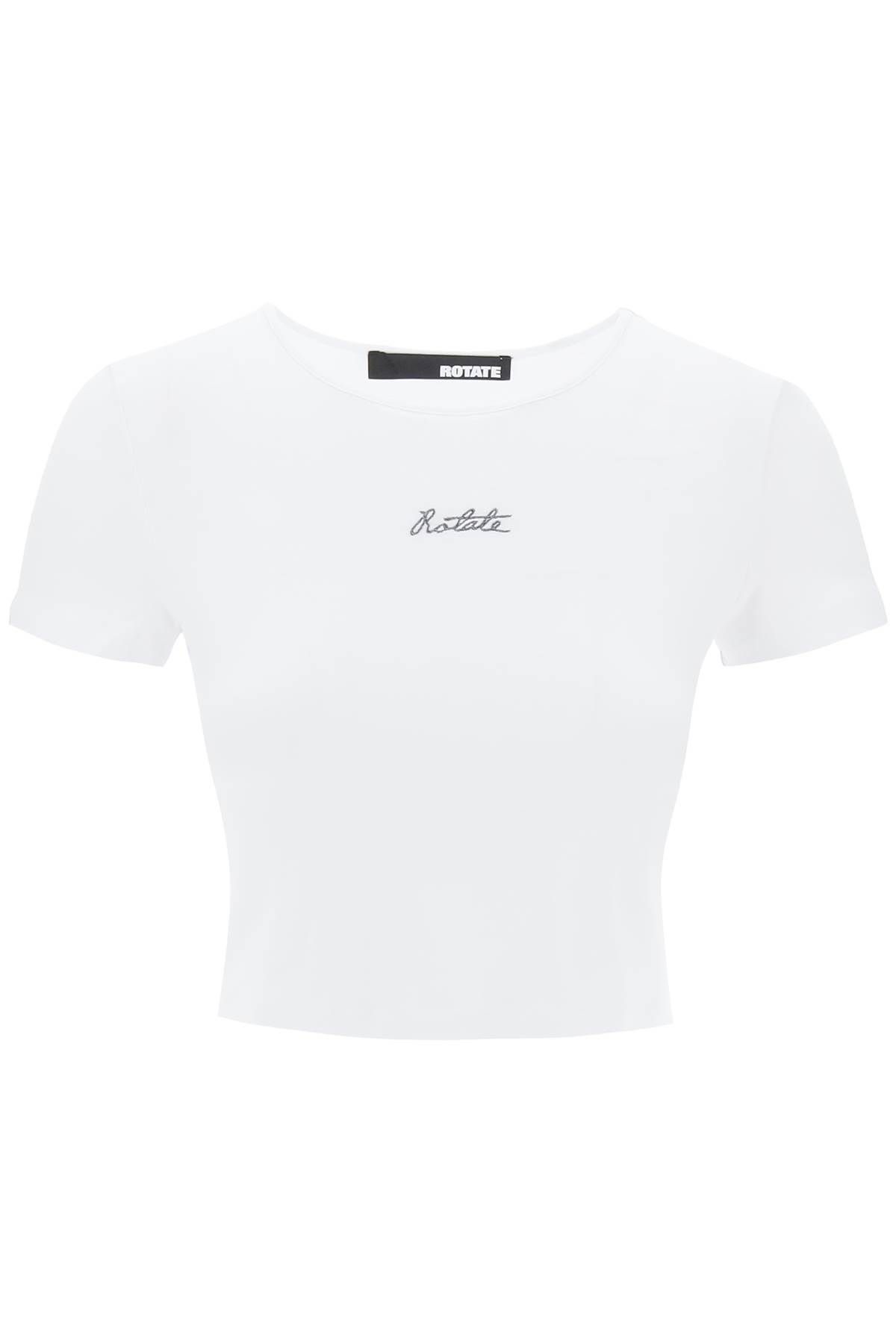 Shop Rotate Birger Christensen Cropped T-shirt With Embroidered Lurex Logo In White