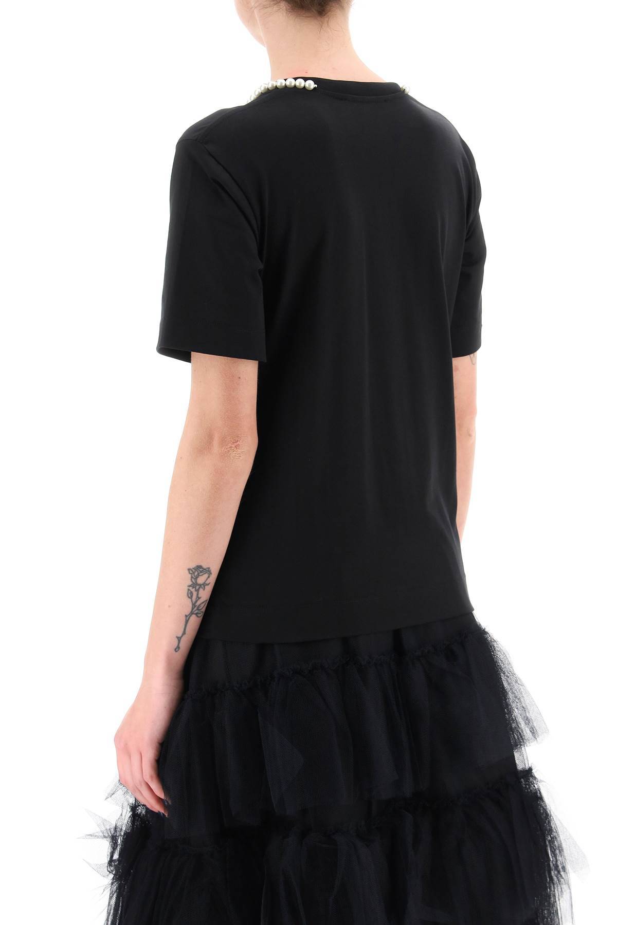 Shop Simone Rocha T-shirt With Heart-shaped Cut-out And Pearls In Black