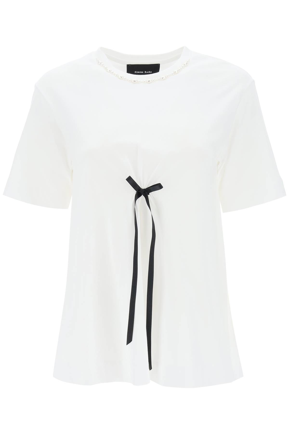 Shop Simone Rocha A-line T-shirt With Bow Detail In White