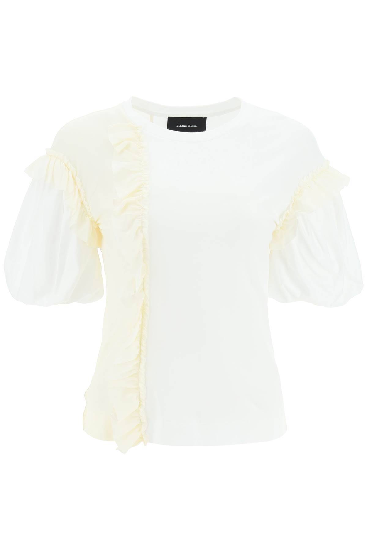 Shop Simone Rocha Ruffled Jersey And Organdie T-shirt In White