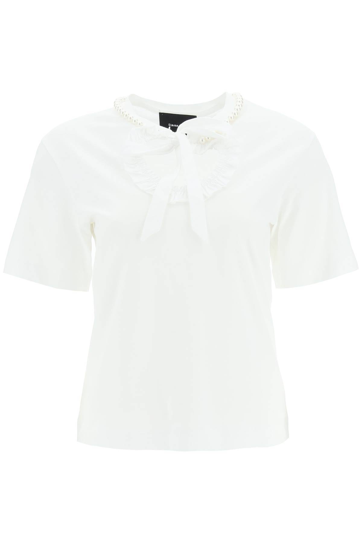 Shop Simone Rocha T-shirt With Heart-shaped Cut-out And Pearls In White