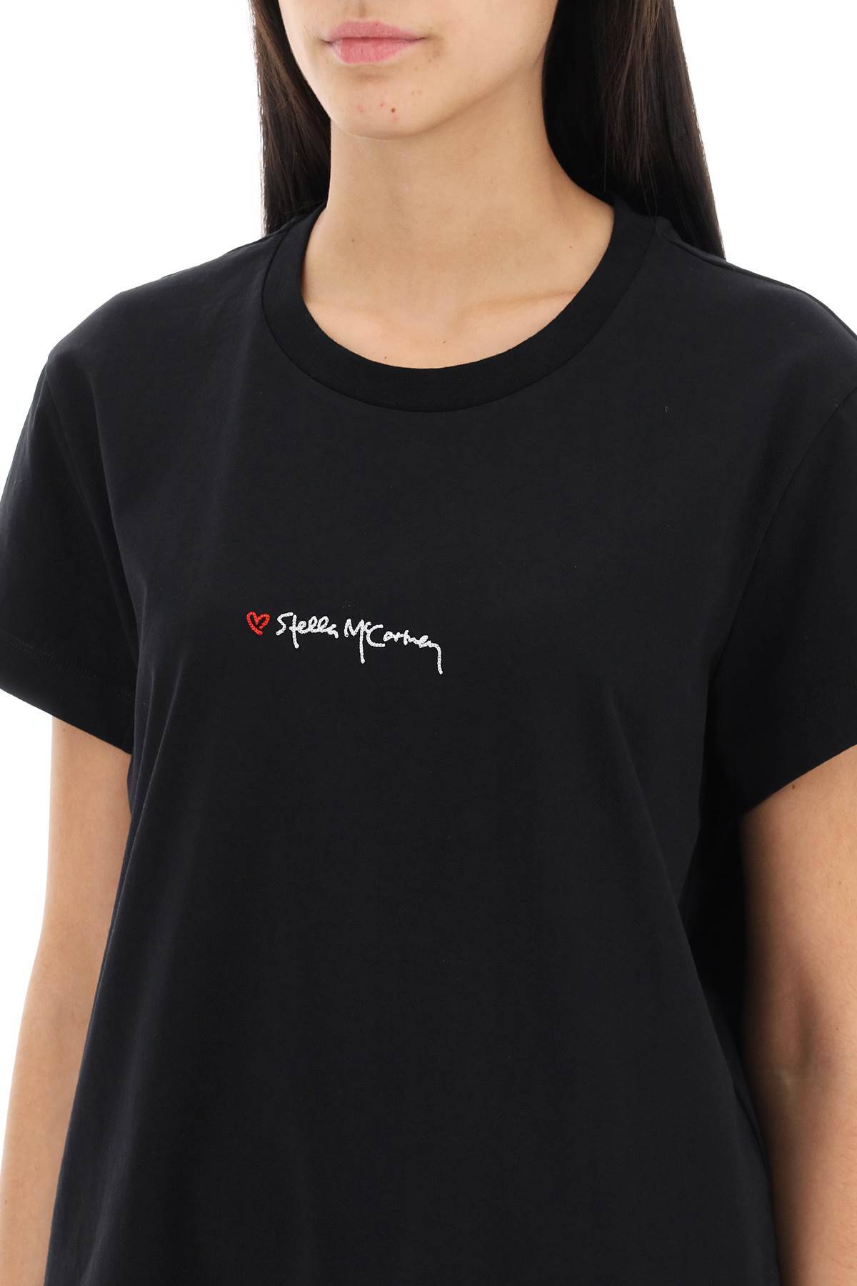 Shop Stella Mccartney T-shirt With Embroidered Signature In Black