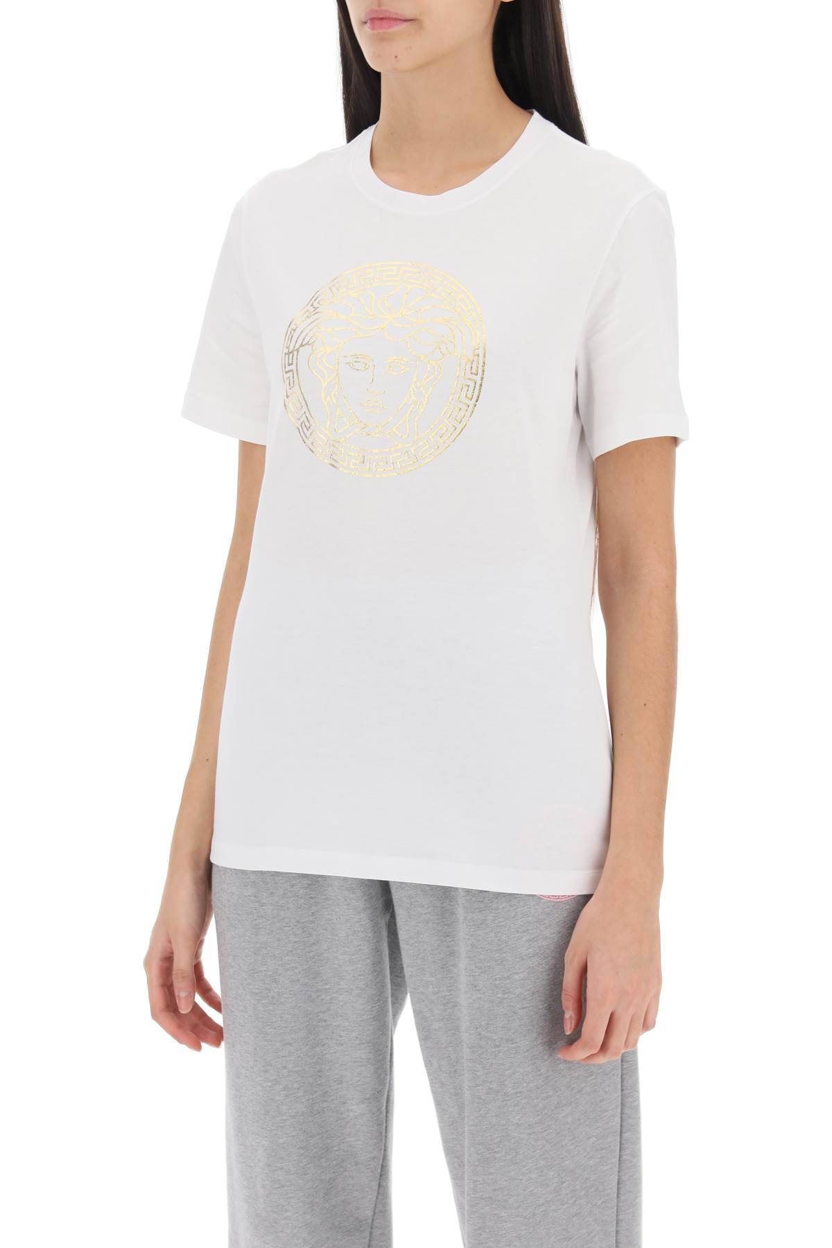 Shop Versace Medusa Crew-neck T-shirt In White,gold