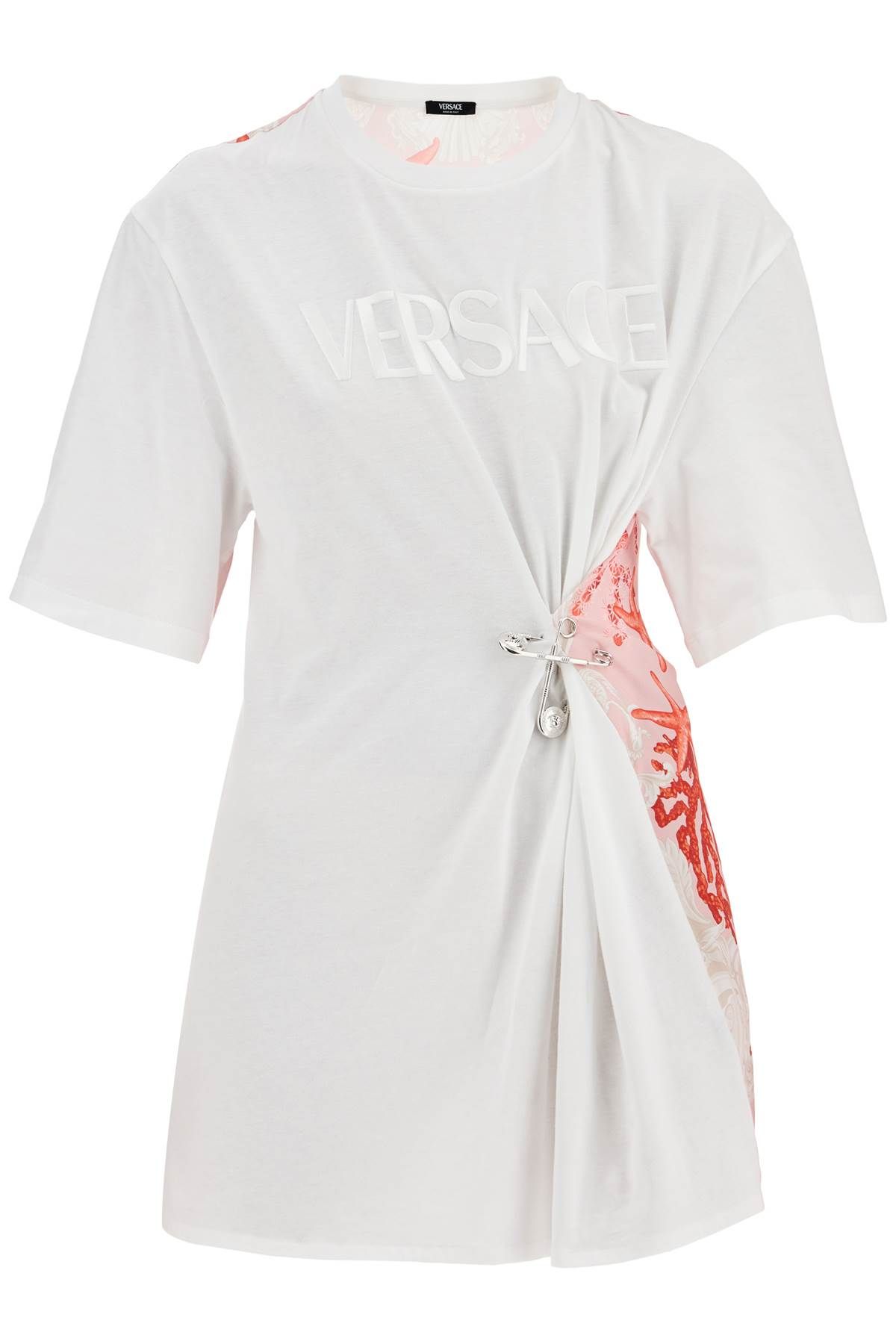 Shop Versace "baroque Sea Safety Pin T In White