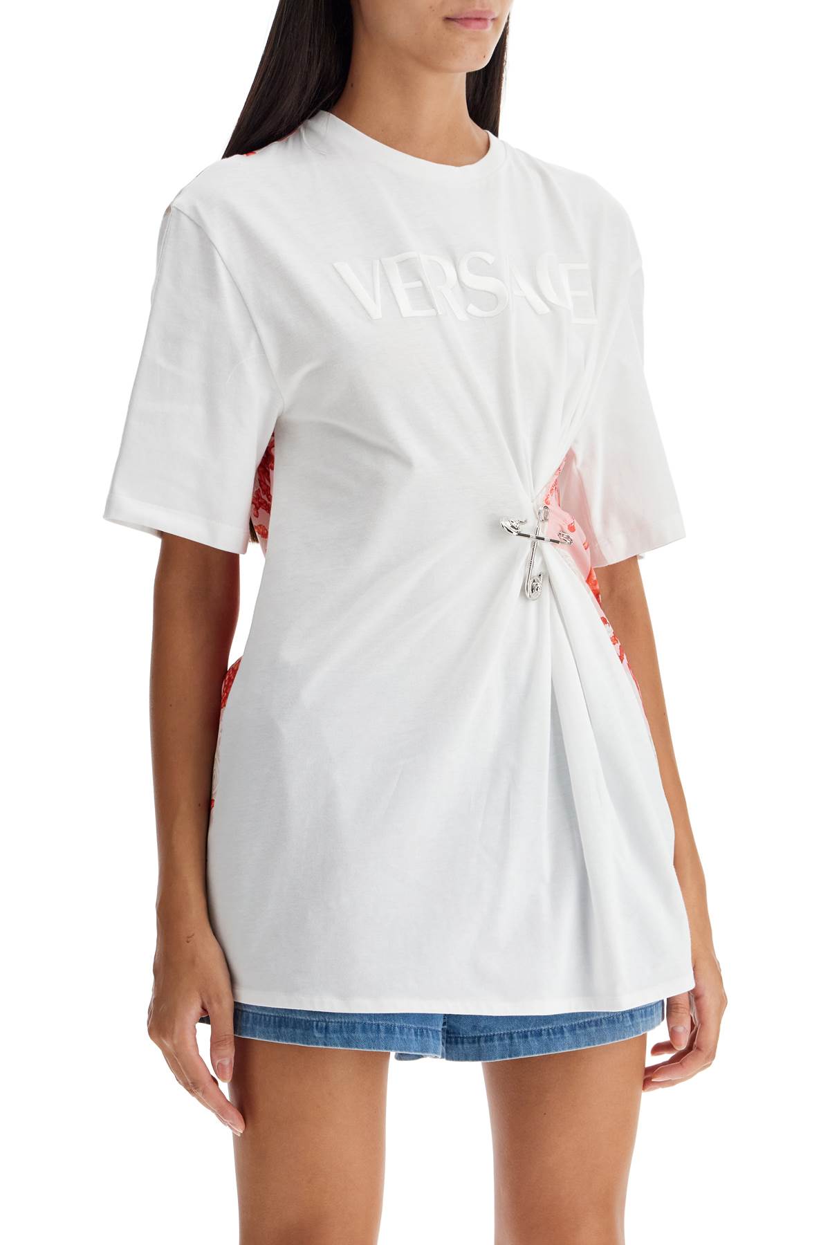 Shop Versace "baroque Sea Safety Pin T In White