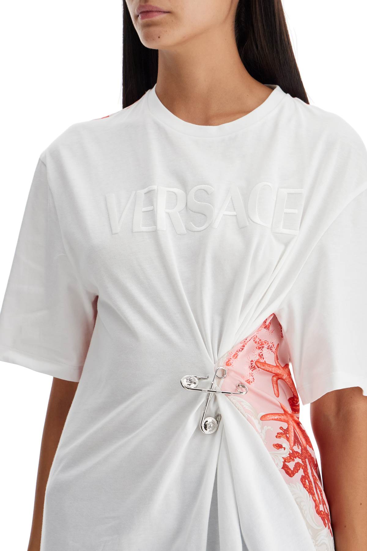 Shop Versace "baroque Sea Safety Pin T In White