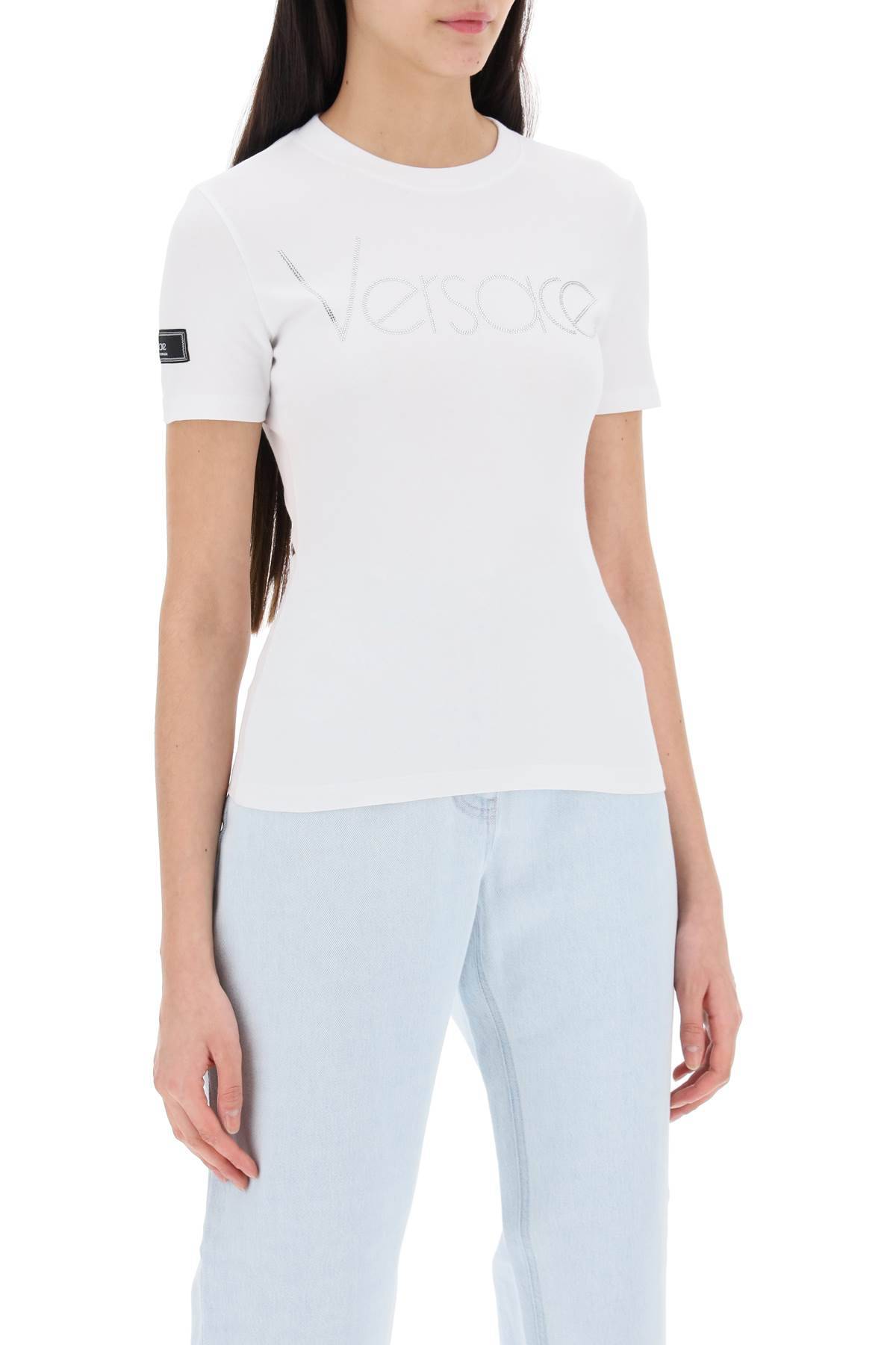 Shop Versace "logo Rhinestone T-shirt In White