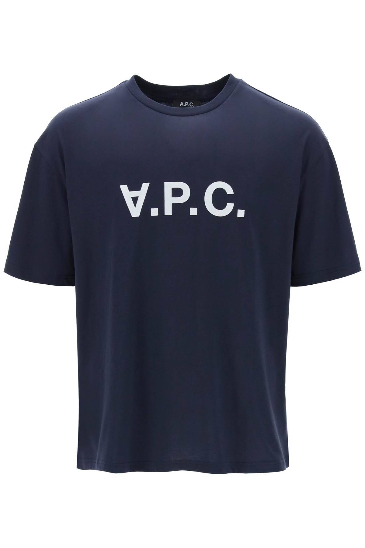 Shop Apc River T-shirt With Flocked Logo In Blue