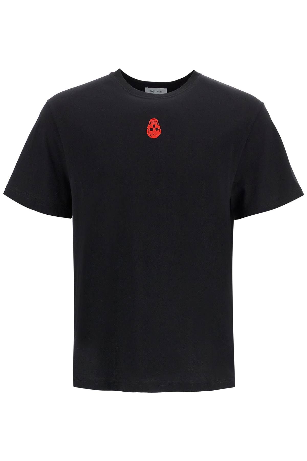 Shop Alexander Mcqueen Skull Embroidered T-shirt In Black