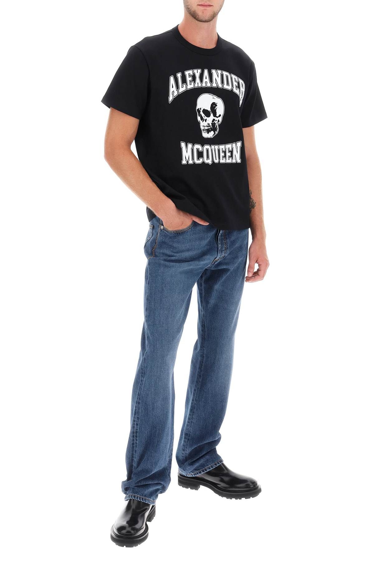Shop Alexander Mcqueen T-shirt With Varsity Logo And Skull Print In Black