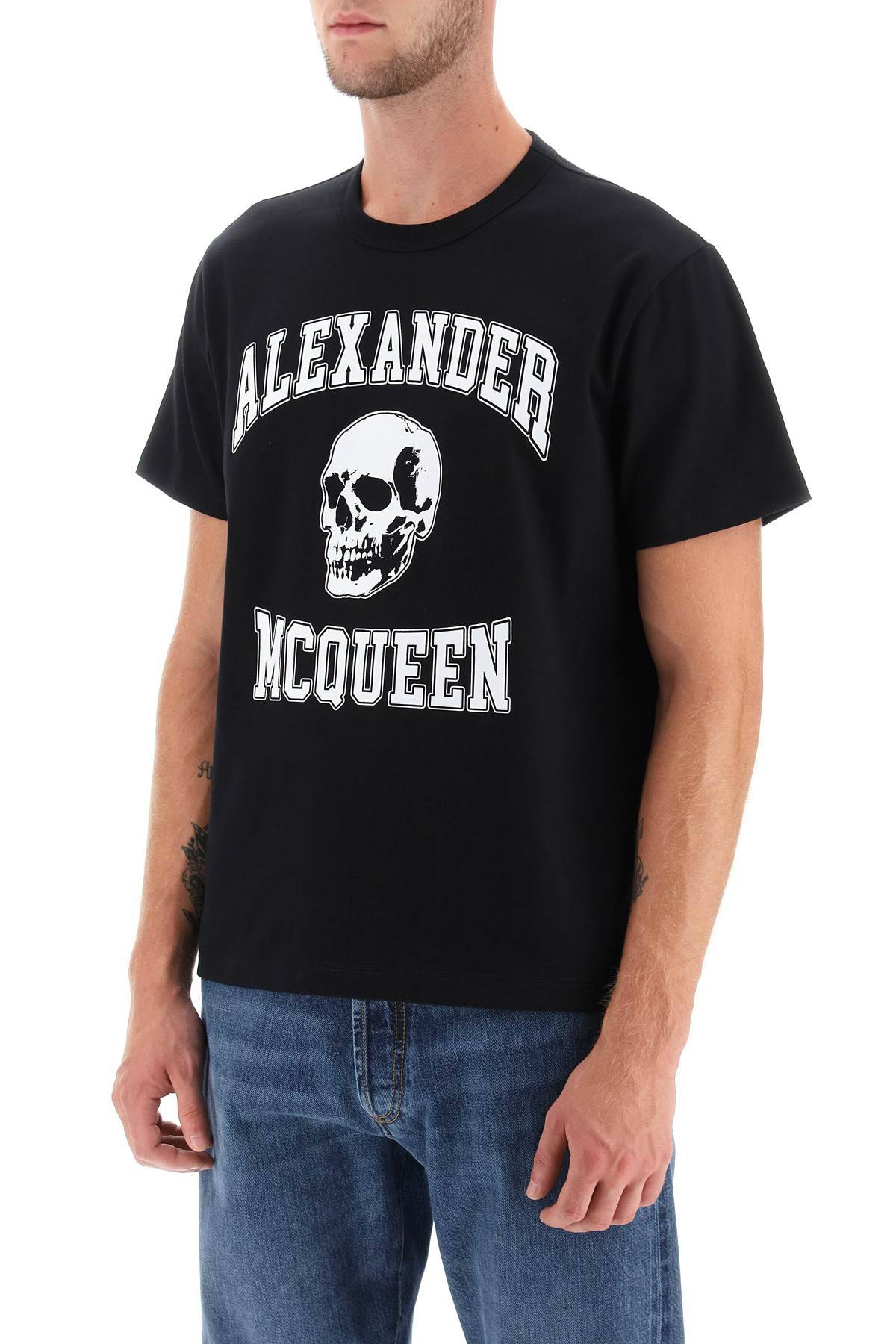 Shop Alexander Mcqueen T-shirt With Varsity Logo And Skull Print In Black