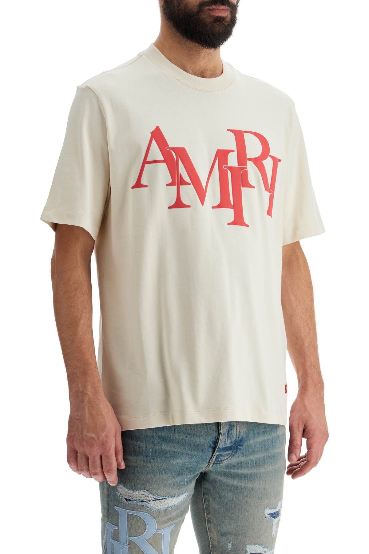 Shop Amiri Staggered Logo In White