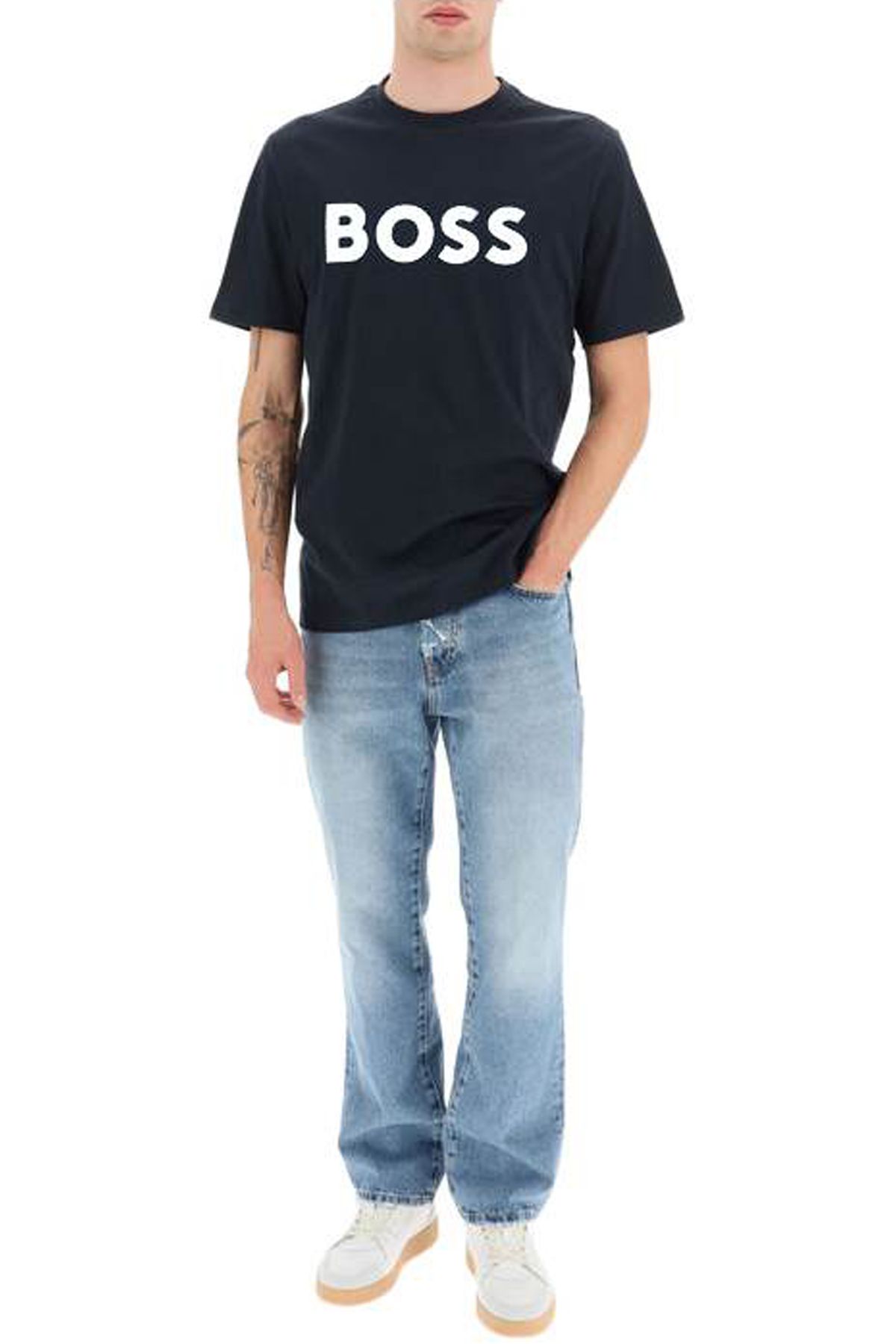 Shop Hugo Boss Tiburt 354 Logo Print T-shirt In Blue