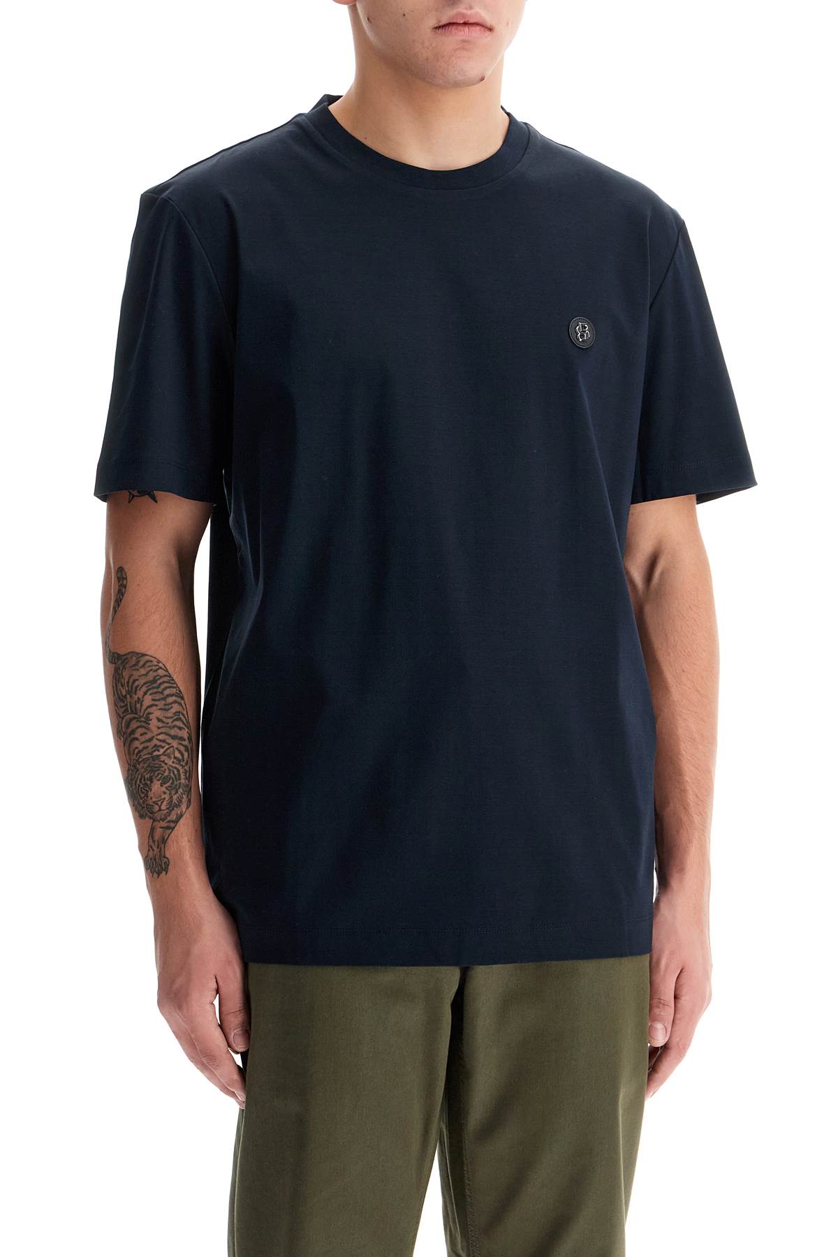 Shop Hugo Boss T-shirt With Double Monogram Patch In Blue