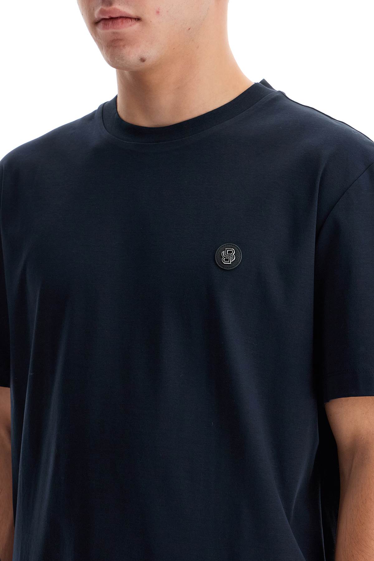 Shop Hugo Boss T-shirt With Double Monogram Patch In Blue