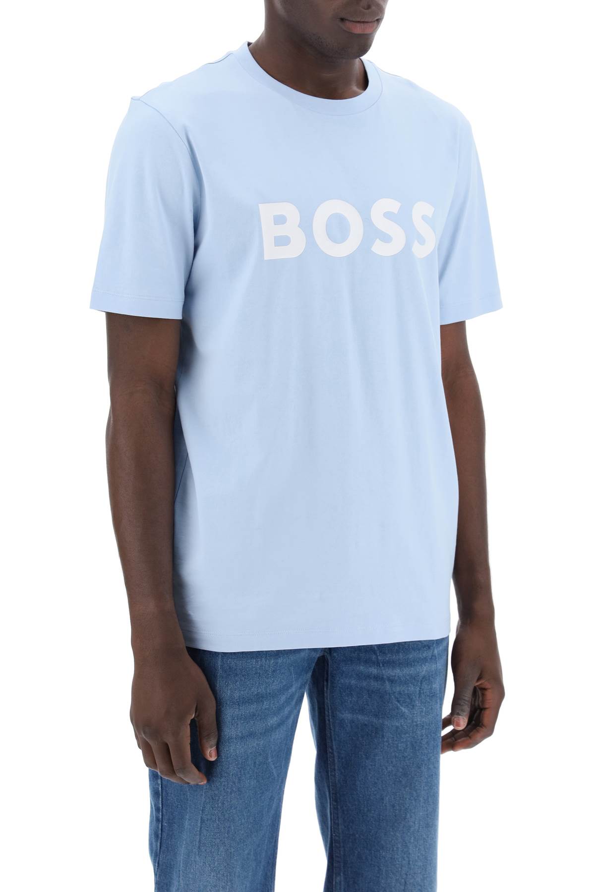 Shop Hugo Boss Tiburt 354 Logo Print T-shirt In Light Blue