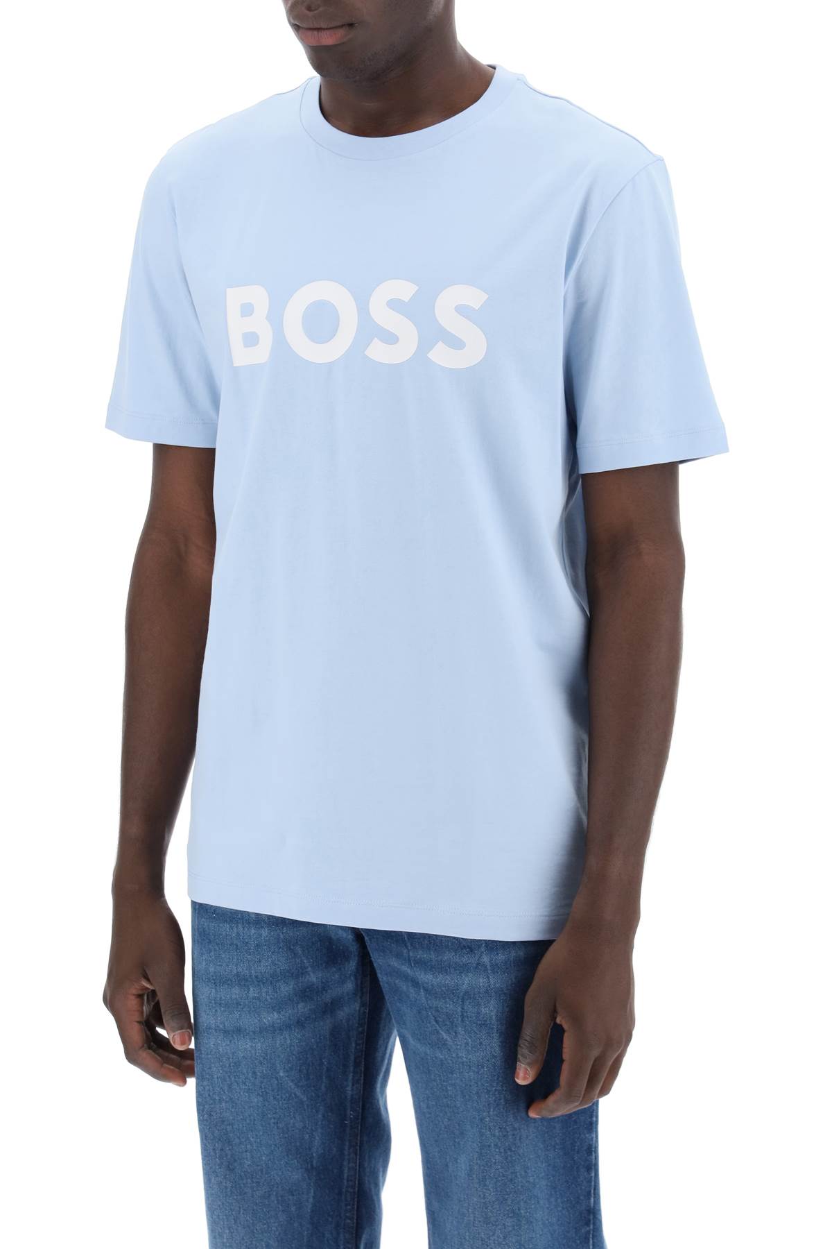 Shop Hugo Boss Tiburt 354 Logo Print T-shirt In Light Blue