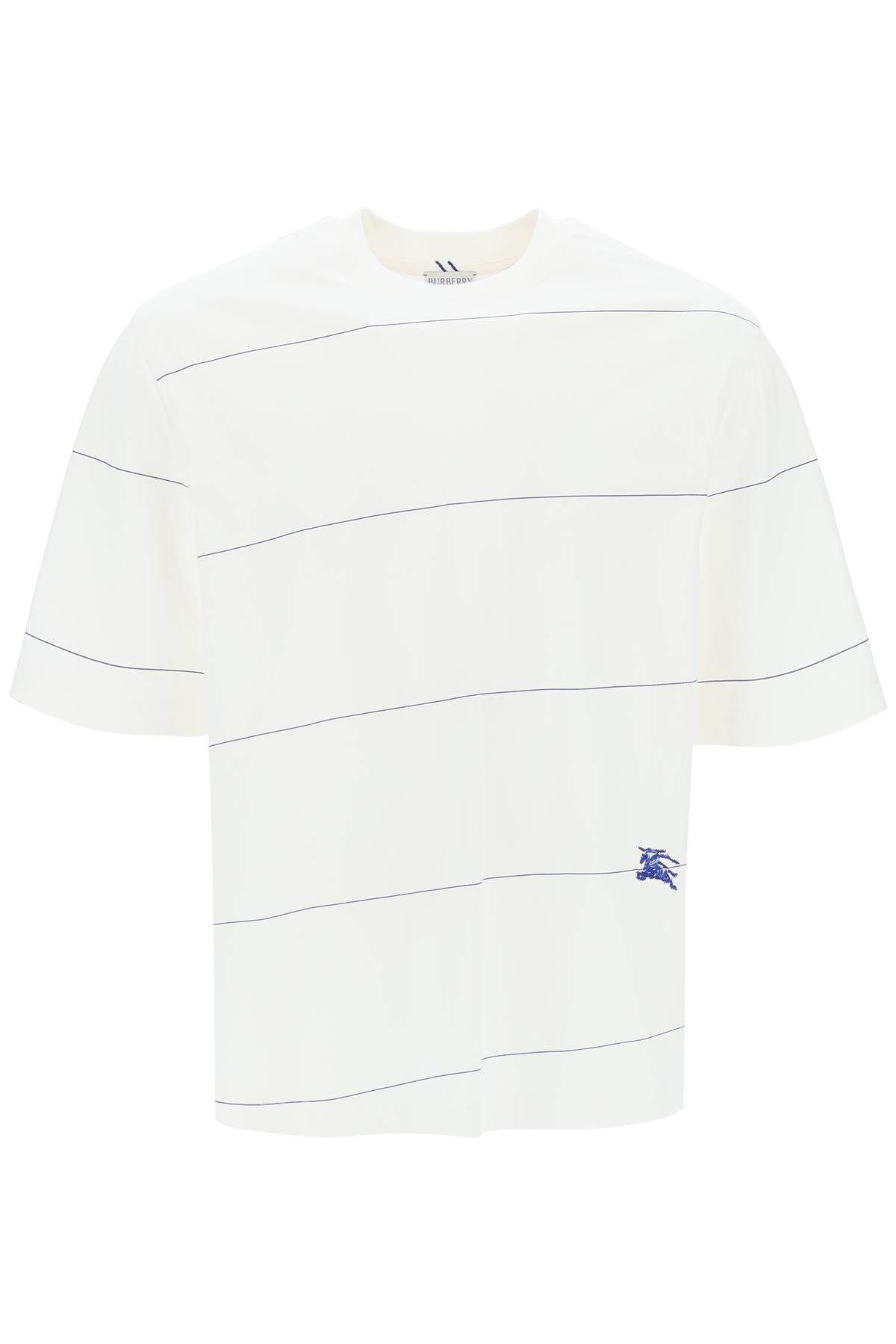 Shop Burberry Striped T-shirt With Ekd Embroidery In White