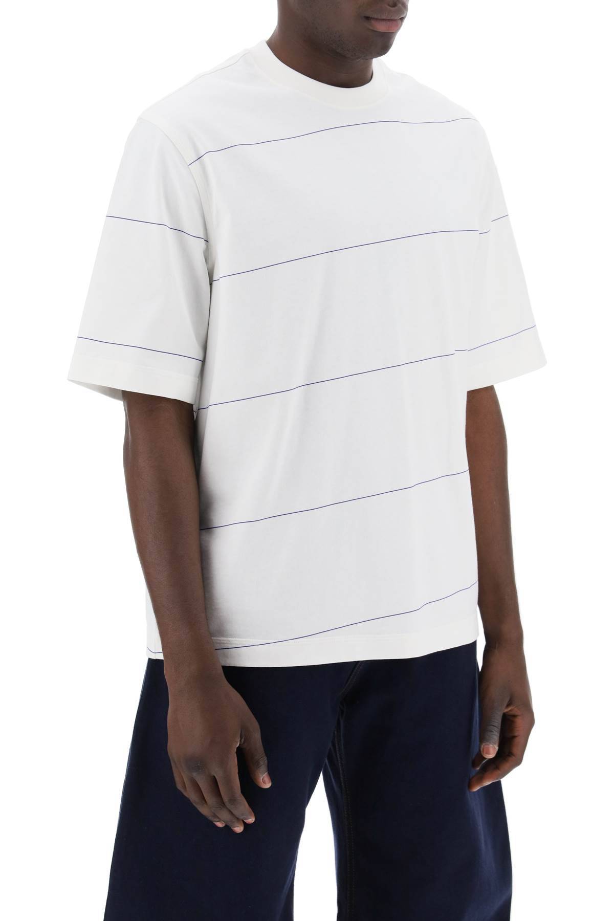 Shop Burberry Striped T-shirt With Ekd Embroidery In White
