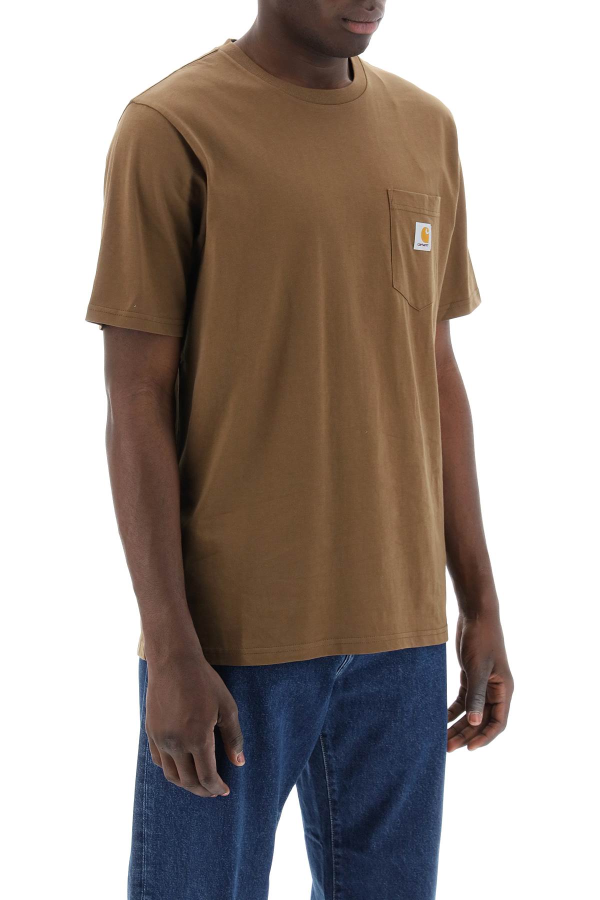 Shop Carhartt T-shirt With Chest Pocket In Brown