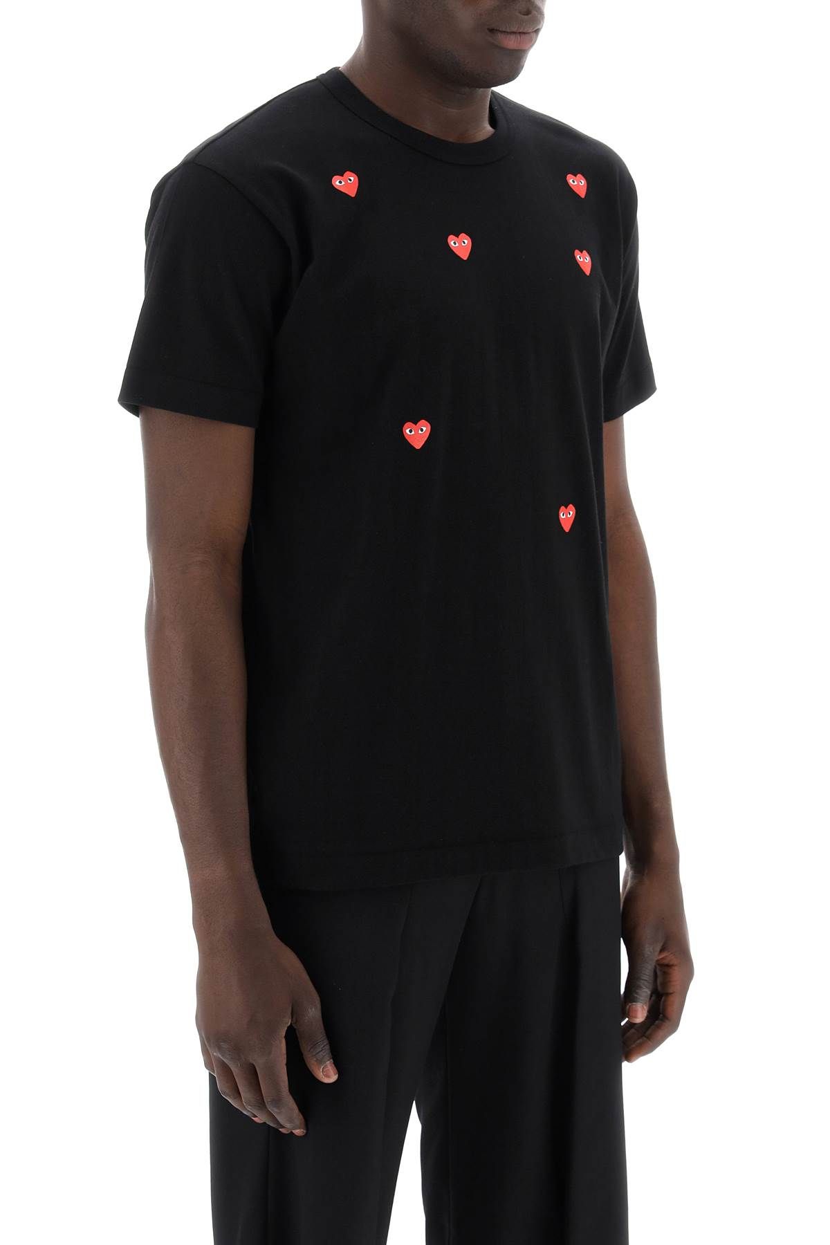 Shop Comme Des Garçons Play "round-neck T-shirt With Heart Pattern In Black