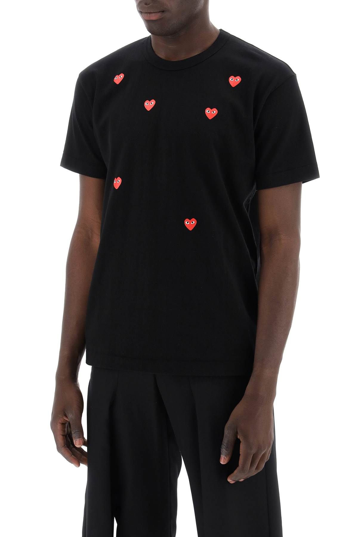 Shop Comme Des Garçons Play "round-neck T-shirt With Heart Pattern In Black