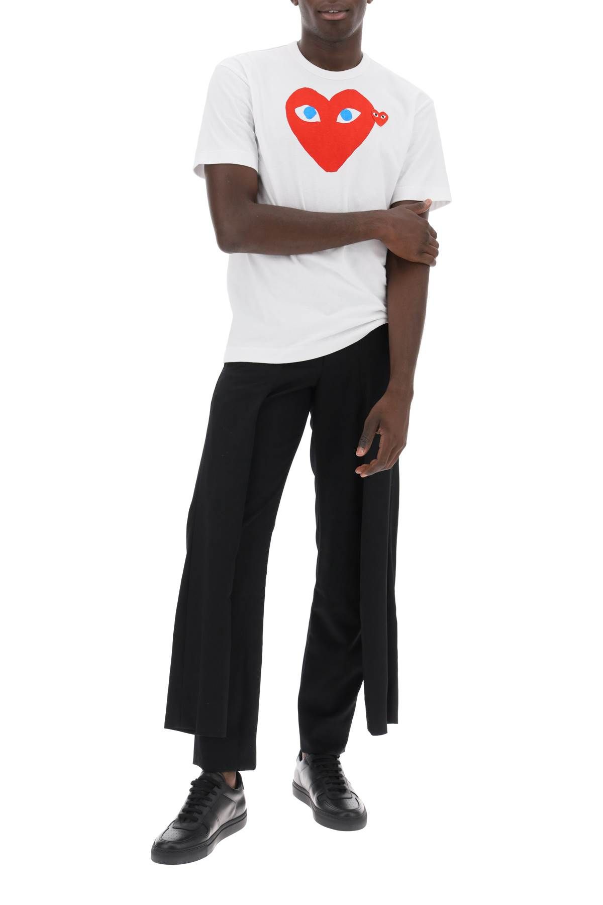 Shop Comme Des Garçons Play T-shirt With Heart Print And Embroidery In White