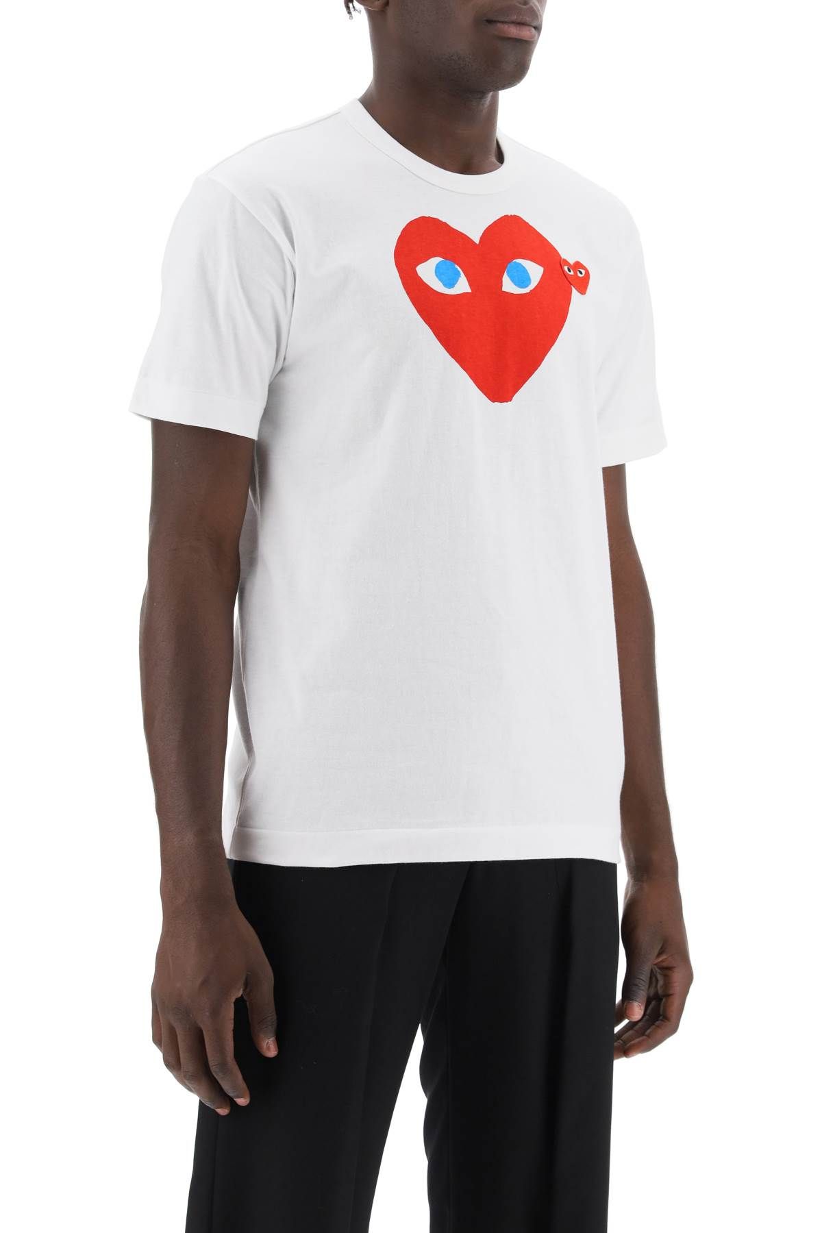 Shop Comme Des Garçons Play T-shirt With Heart Print And Embroidery In White
