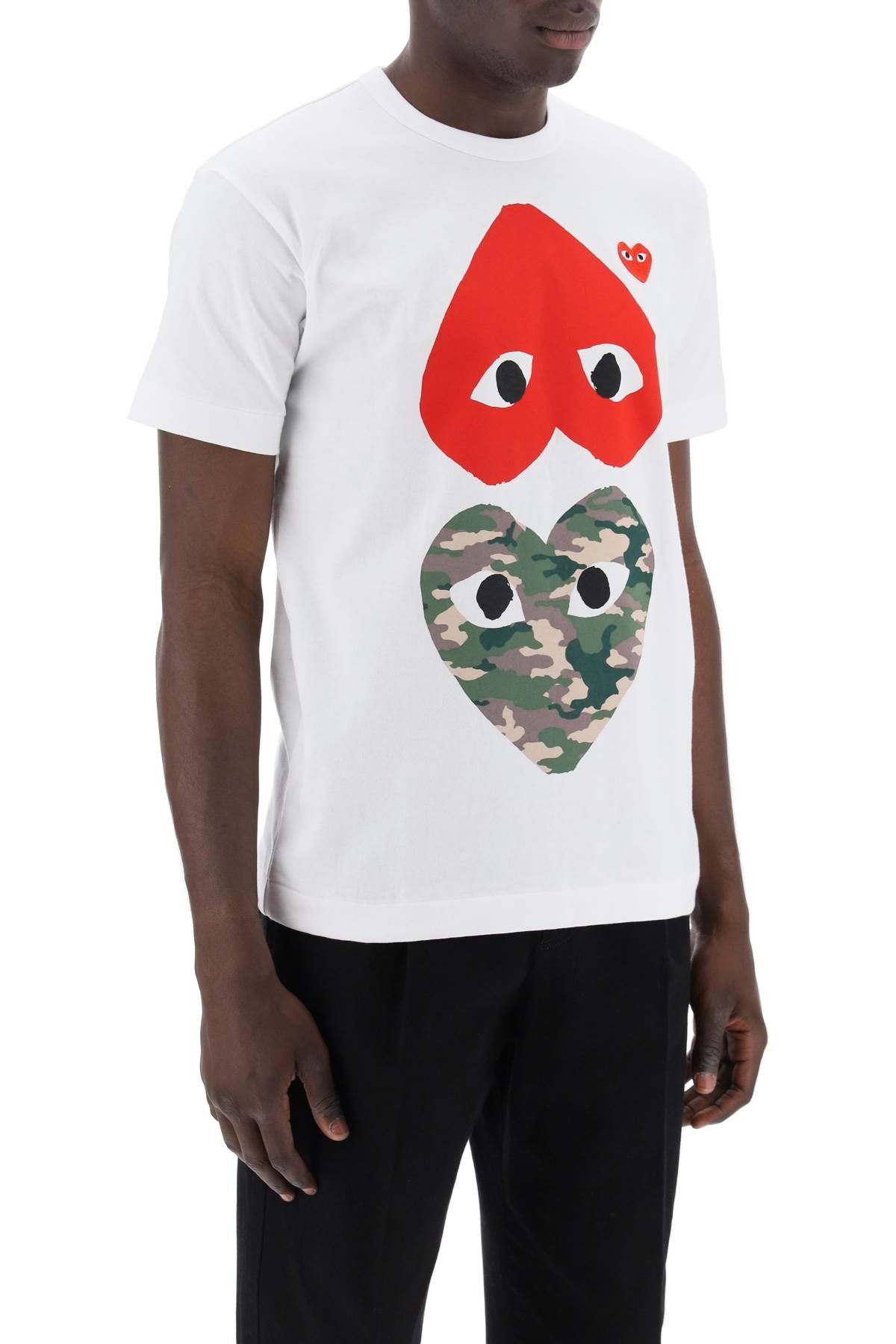 Shop Comme Des Garçons Play Round-neck T-shirt With Double Heart Print In White