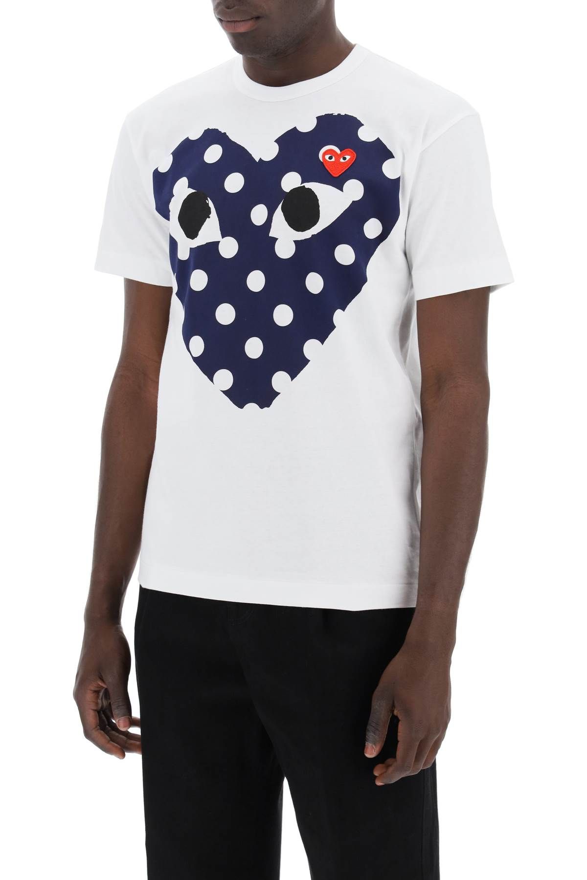 Shop Comme Des Garçons Play "polka Dot Heart Print T-shirt In White