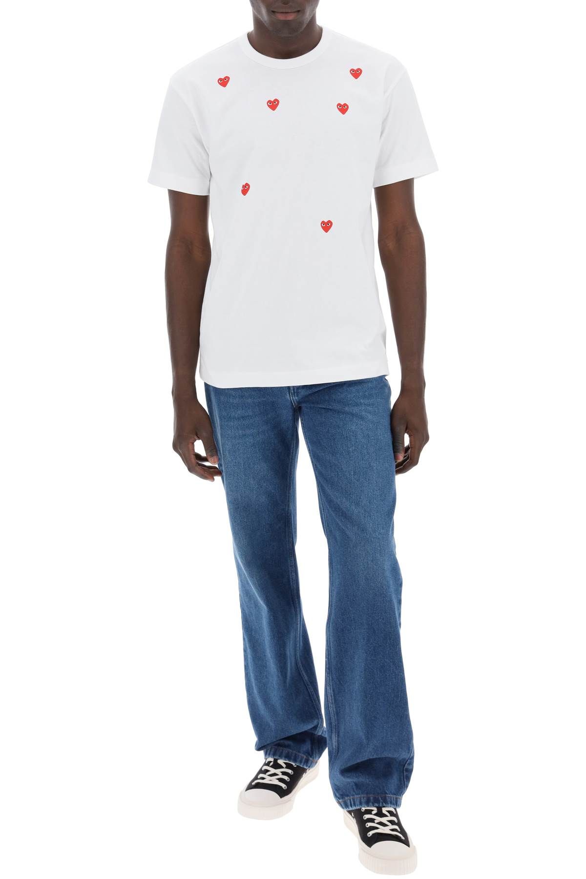Shop Comme Des Garçons Play "round-neck T-shirt With Heart Pattern In White