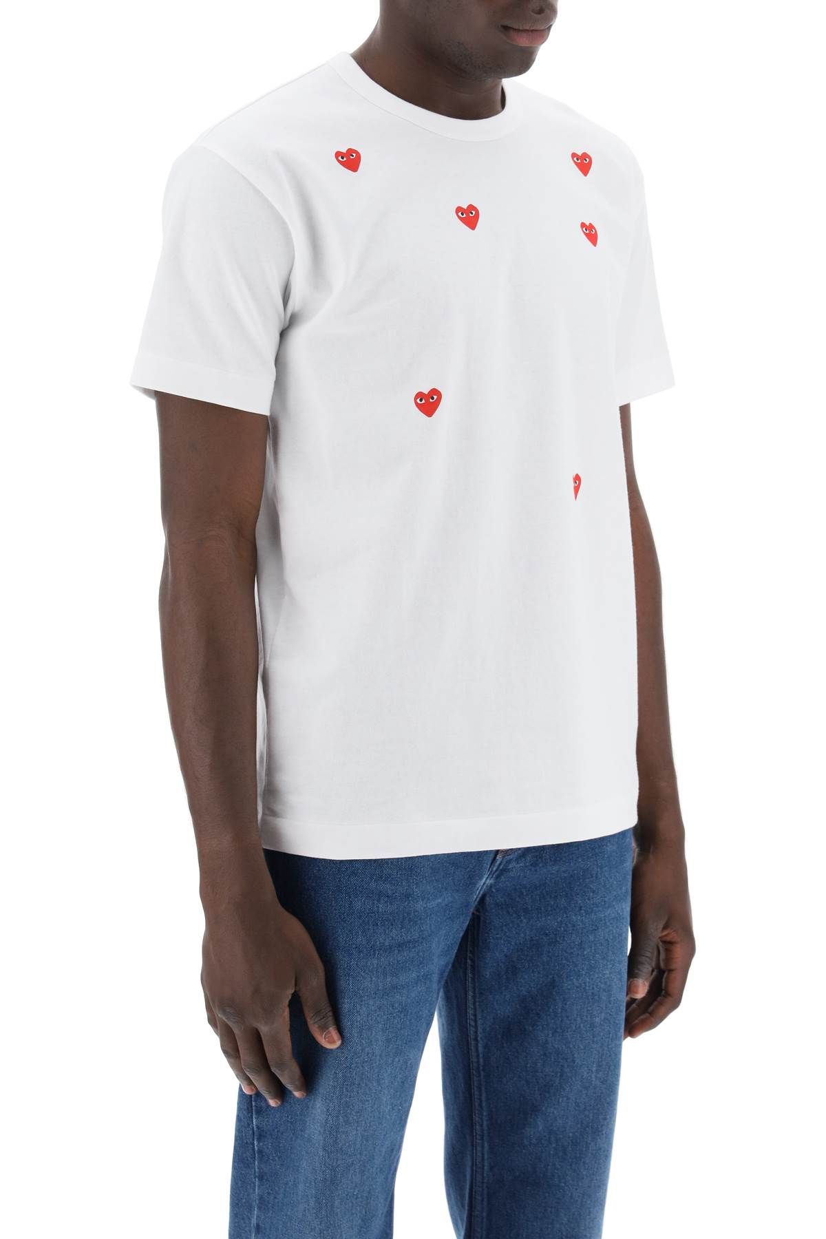 Shop Comme Des Garçons Play "round-neck T-shirt With Heart Pattern In White