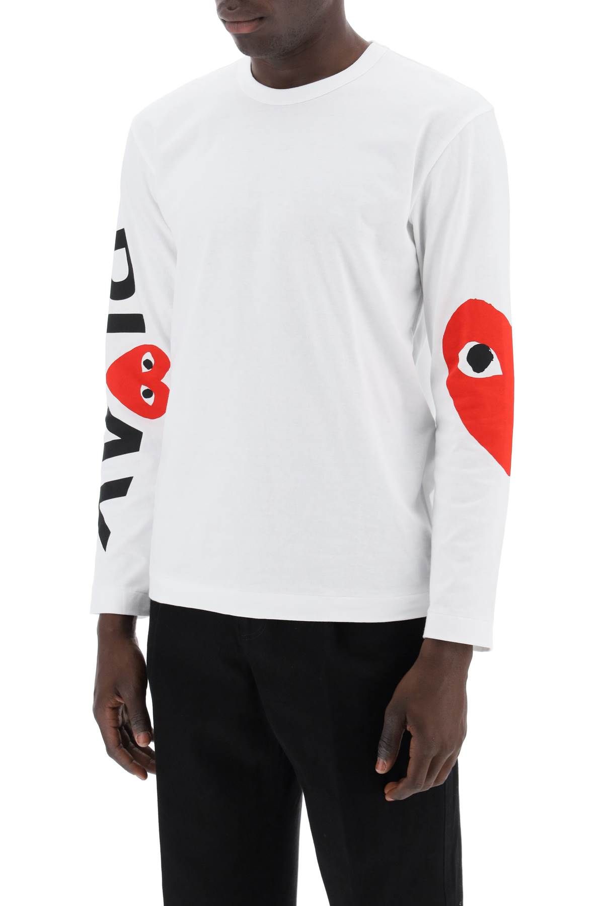 Shop Comme Des Garçons Play Logo Print Long-sleeved T-shirt In White