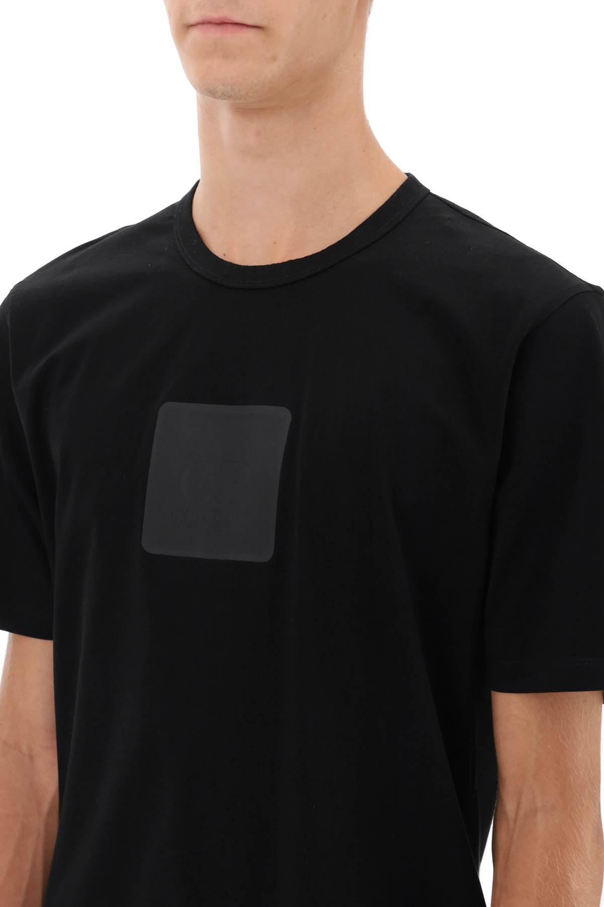 Shop C.p. Company Mercerized Cotton T-shirt With Logo Badge In Black
