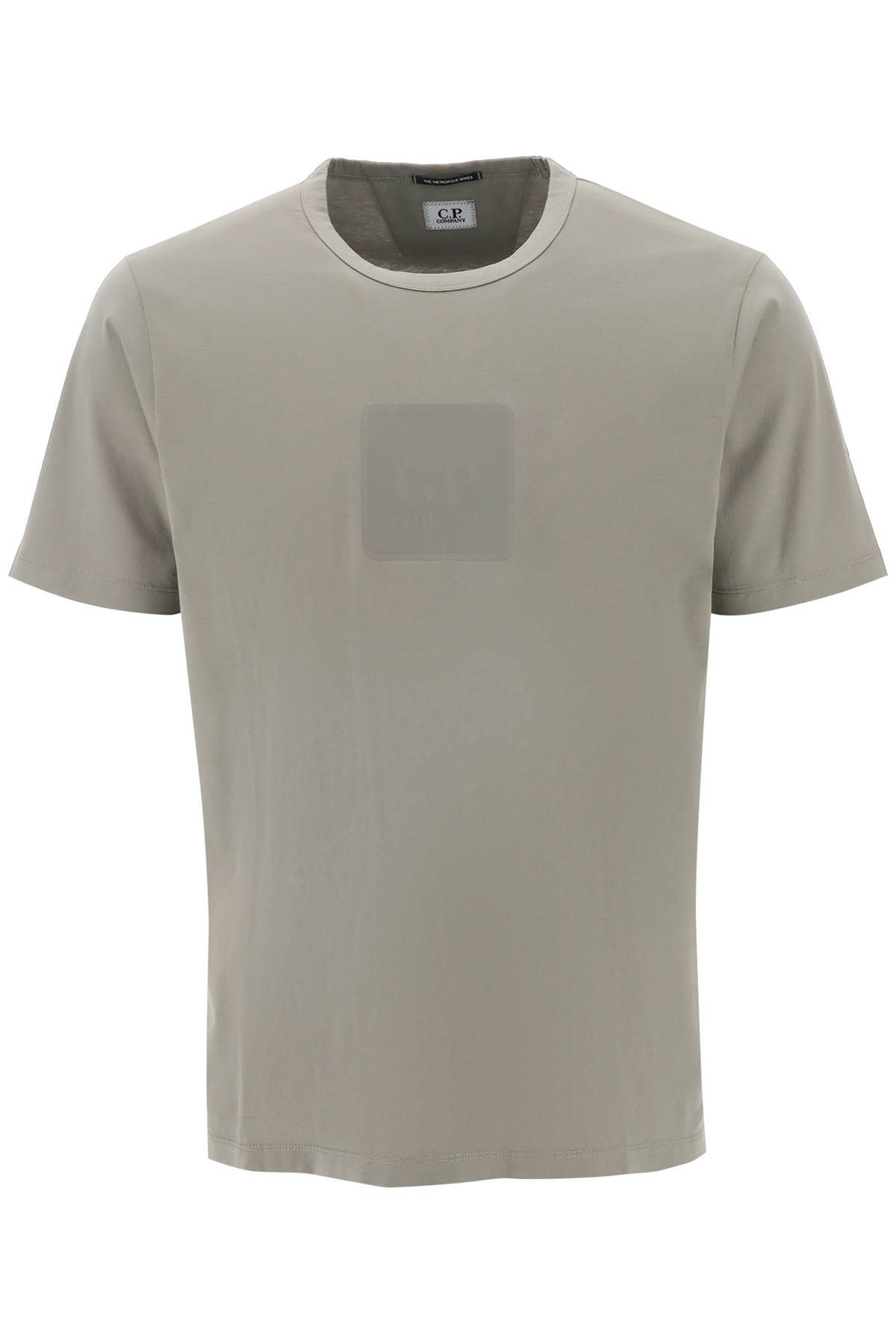 C.p. Company Mercerized Cotton T-shirt With Logo Badge In Khaki