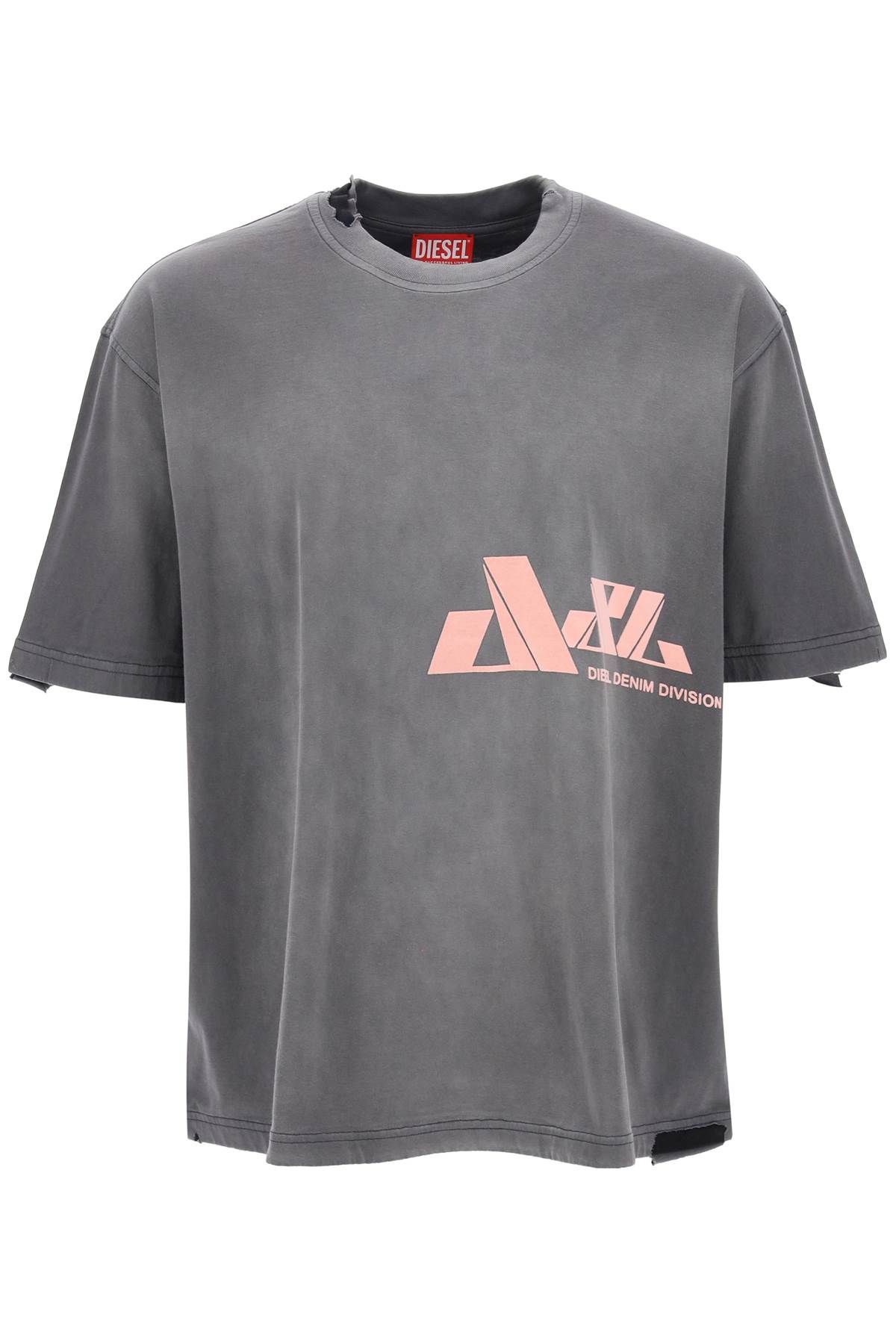 Shop Diesel 't-washrat' T-shirt With Flocked Logo In Grey