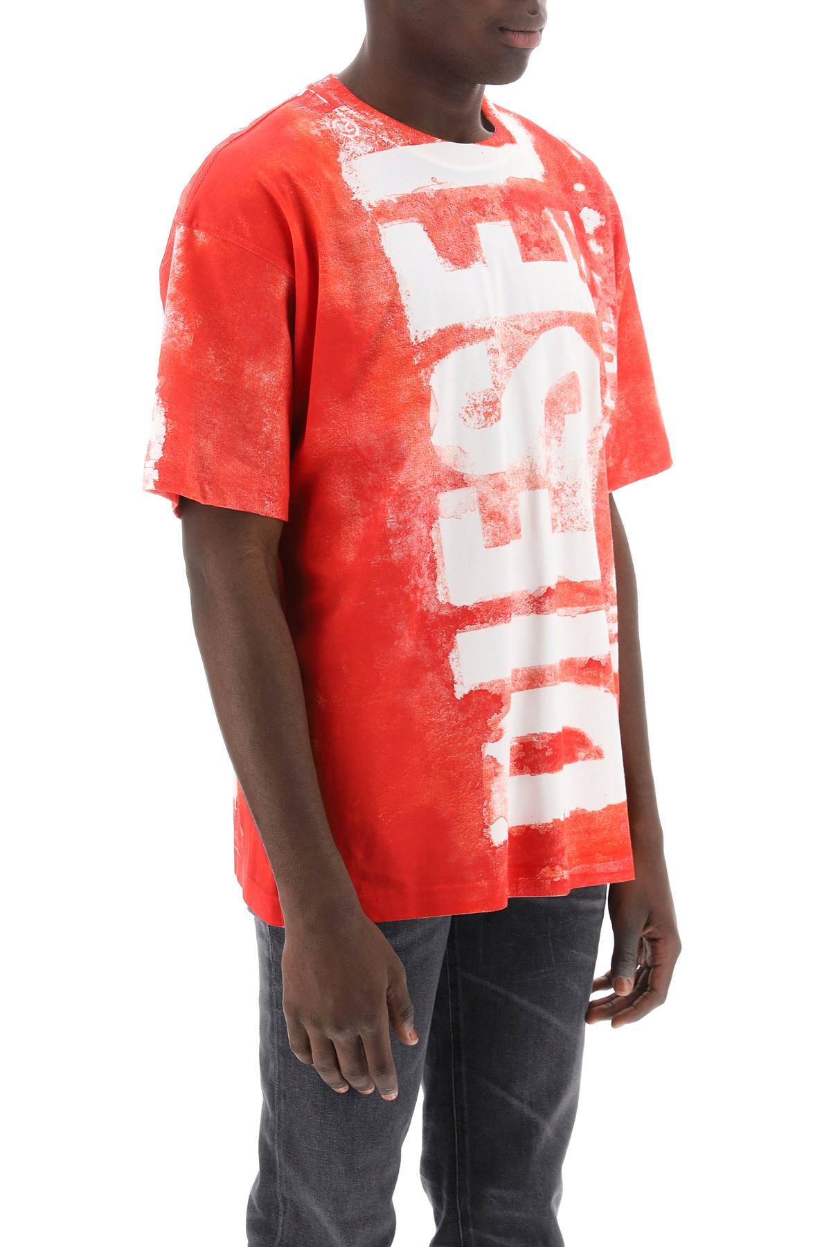 Shop Diesel Printed T-shirt With Oversized Logo In Red