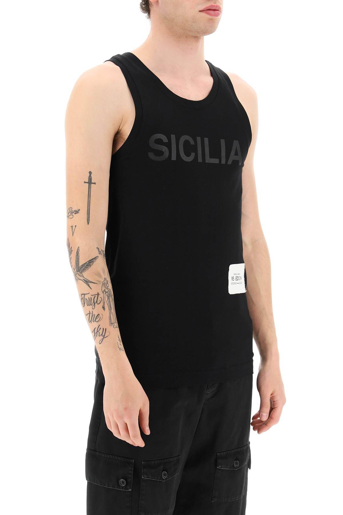 Shop Dolce & Gabbana Sicilia Print Re-edition Tank Top In Black