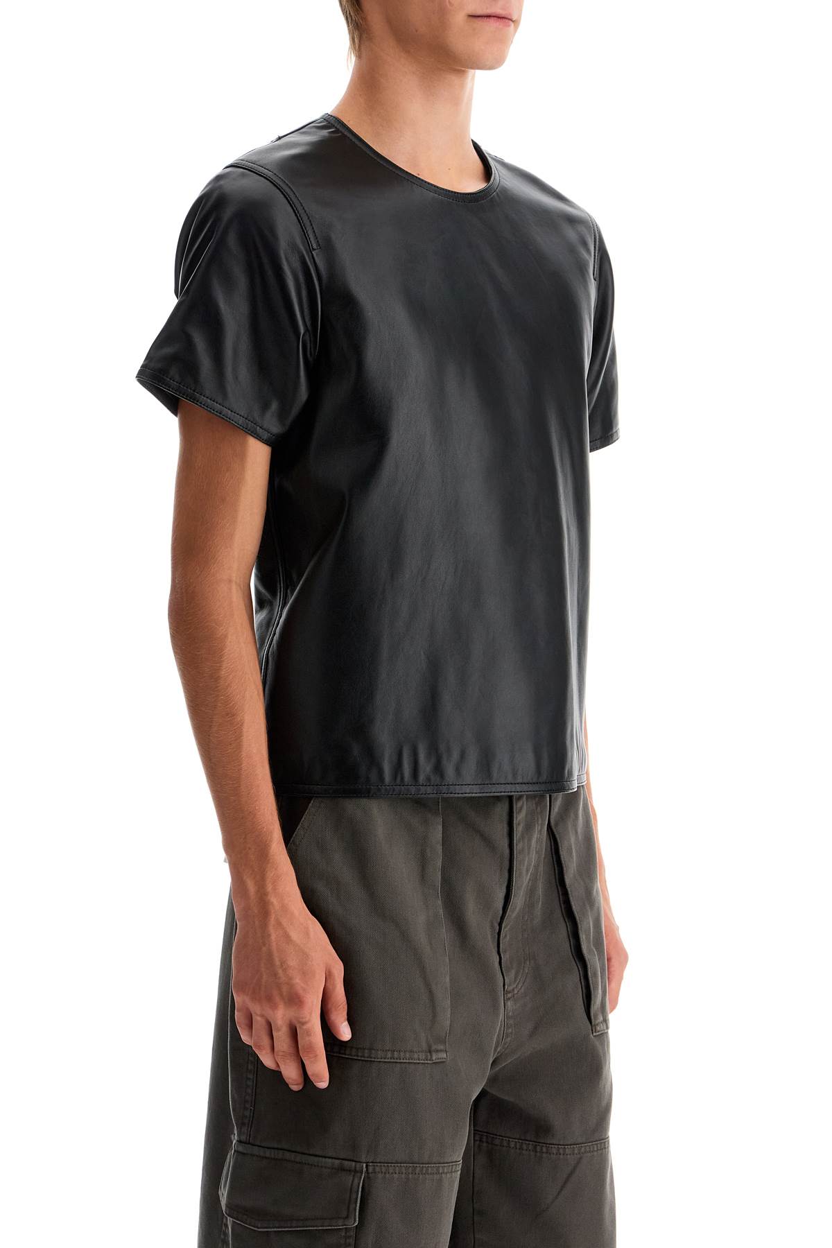 Shop Dries Van Noten Leather T-shirt With Side Zipper In Black