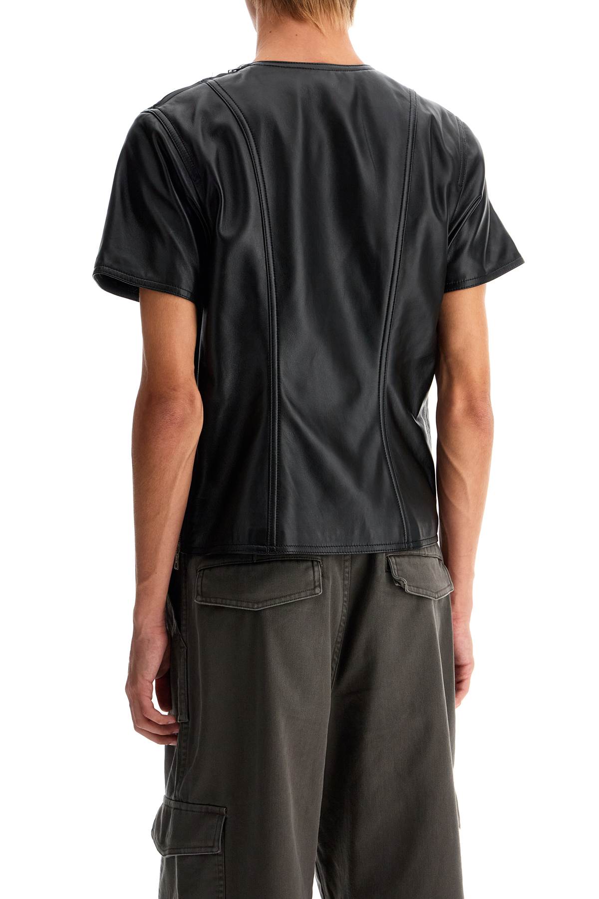 Shop Dries Van Noten Leather T-shirt With Side Zipper In Black