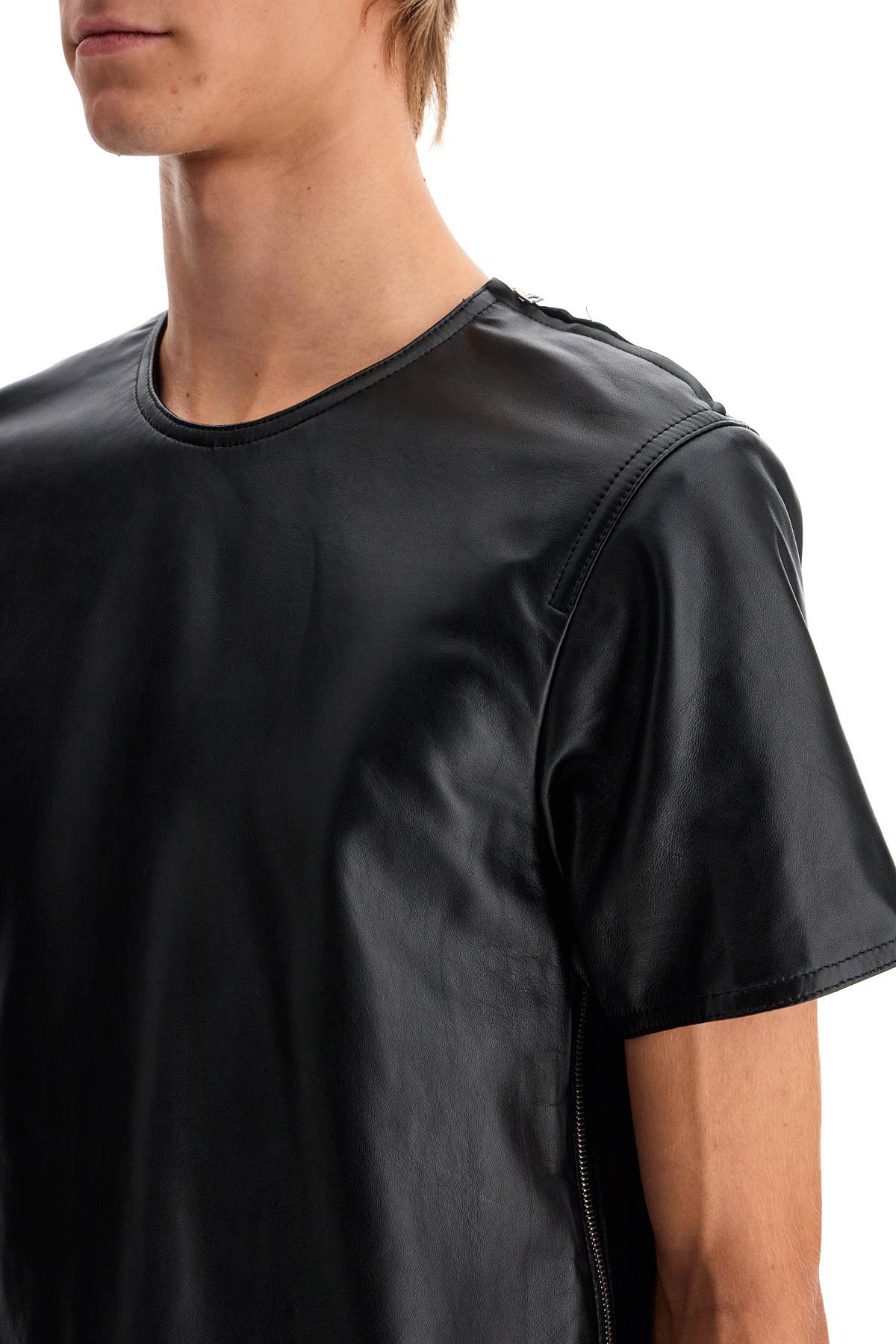 Shop Dries Van Noten Leather T-shirt With Side Zipper In Black