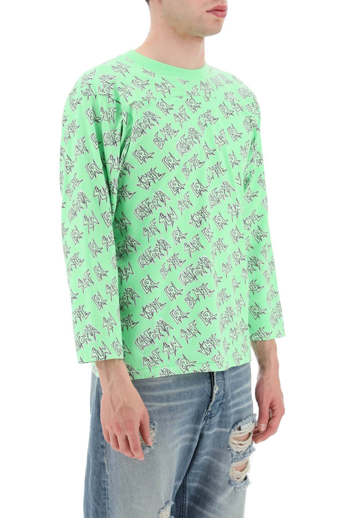 Shop Erl 'waffle' Long Sleeved T-shirt With All-over Print In Green,fluo