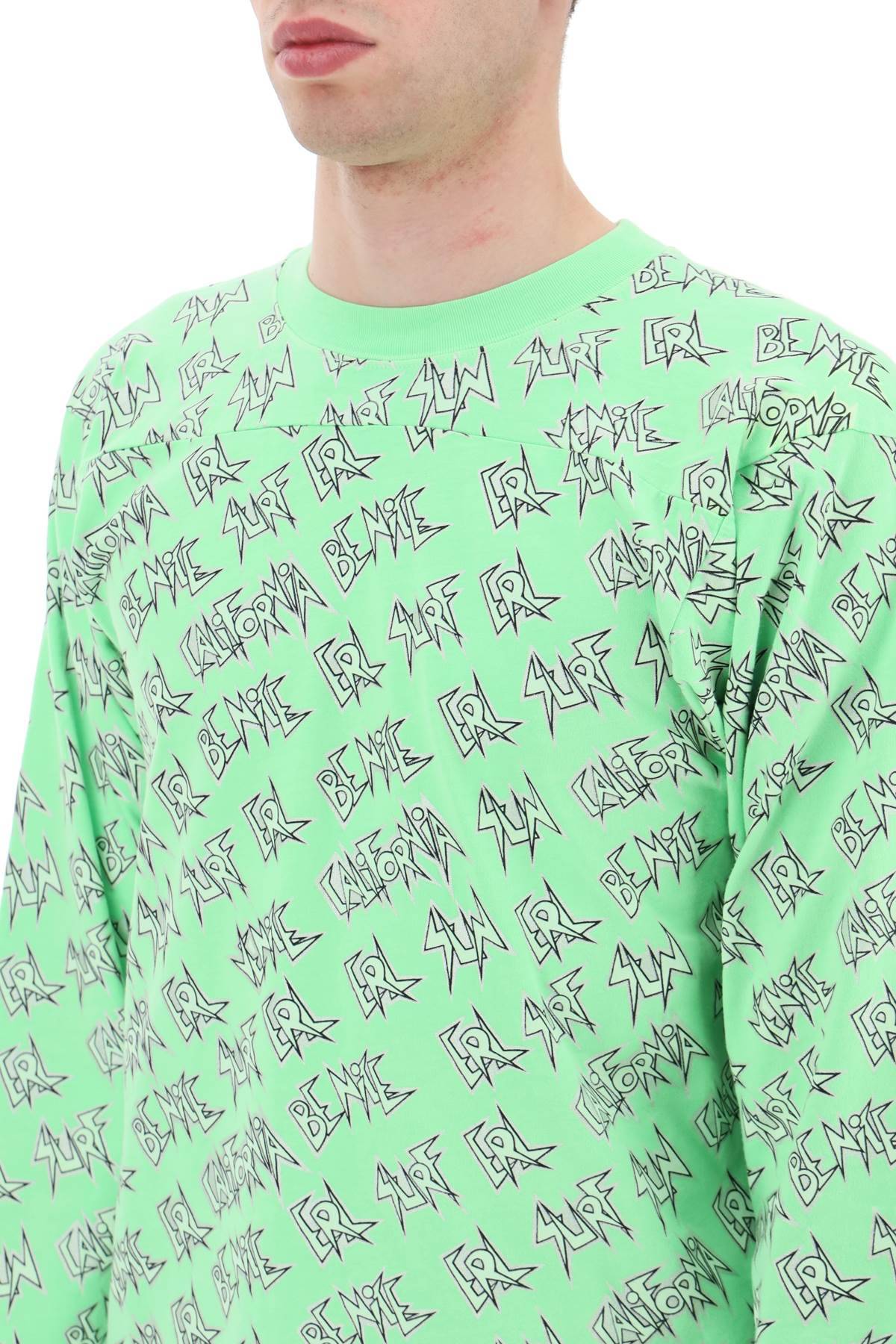 Shop Erl 'waffle' Long Sleeved T-shirt With All-over Print In Green,fluo