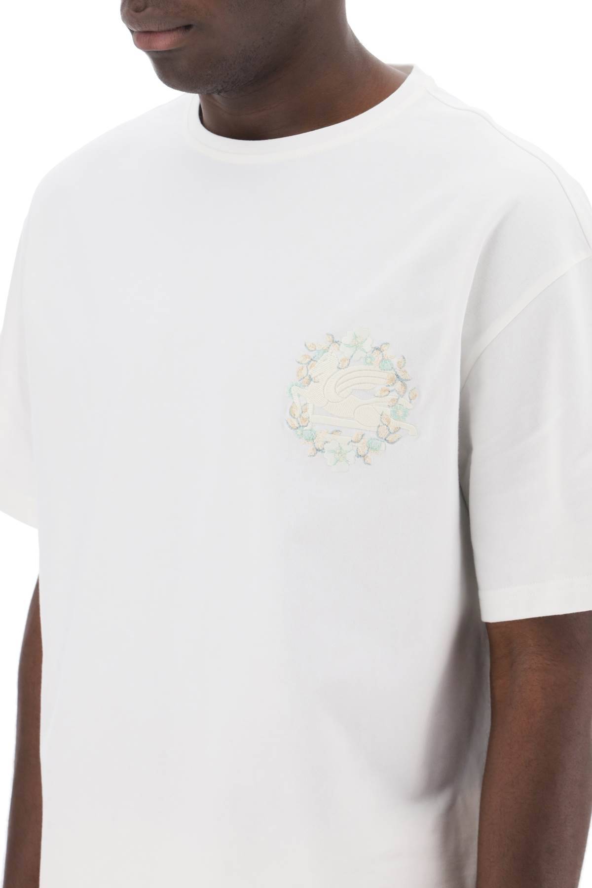 Shop Etro Floral Pegasus Embroidered T-shirt In White