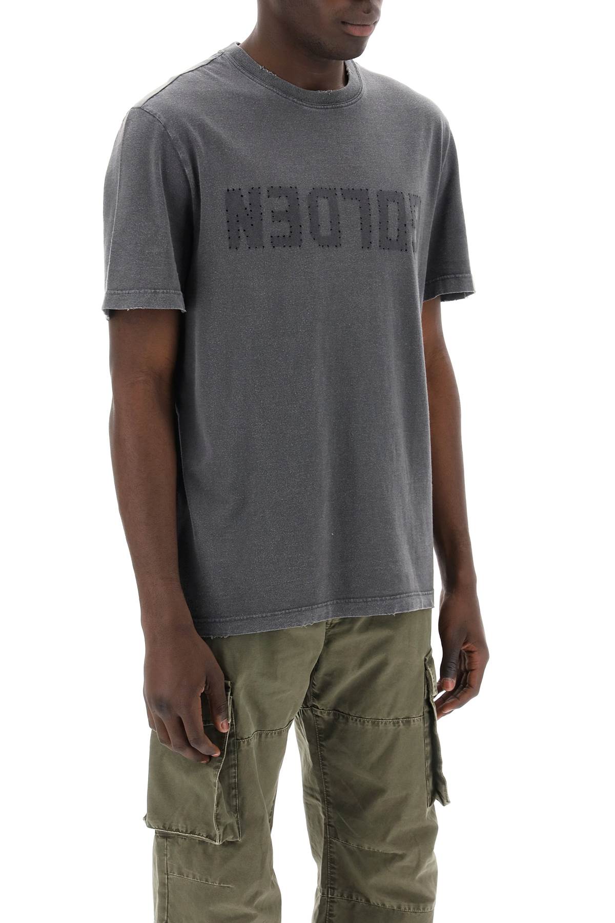 Shop Golden Goose Distressed Logo Regular T-shirt In Grey