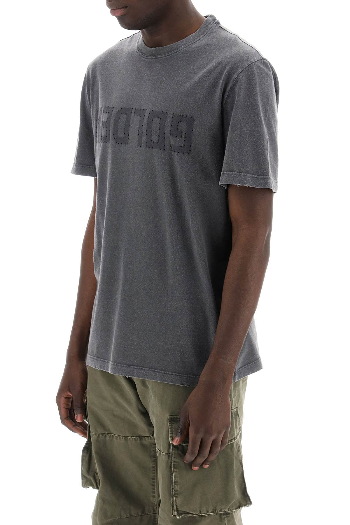 Shop Golden Goose Distressed Logo Regular T-shirt In Grey