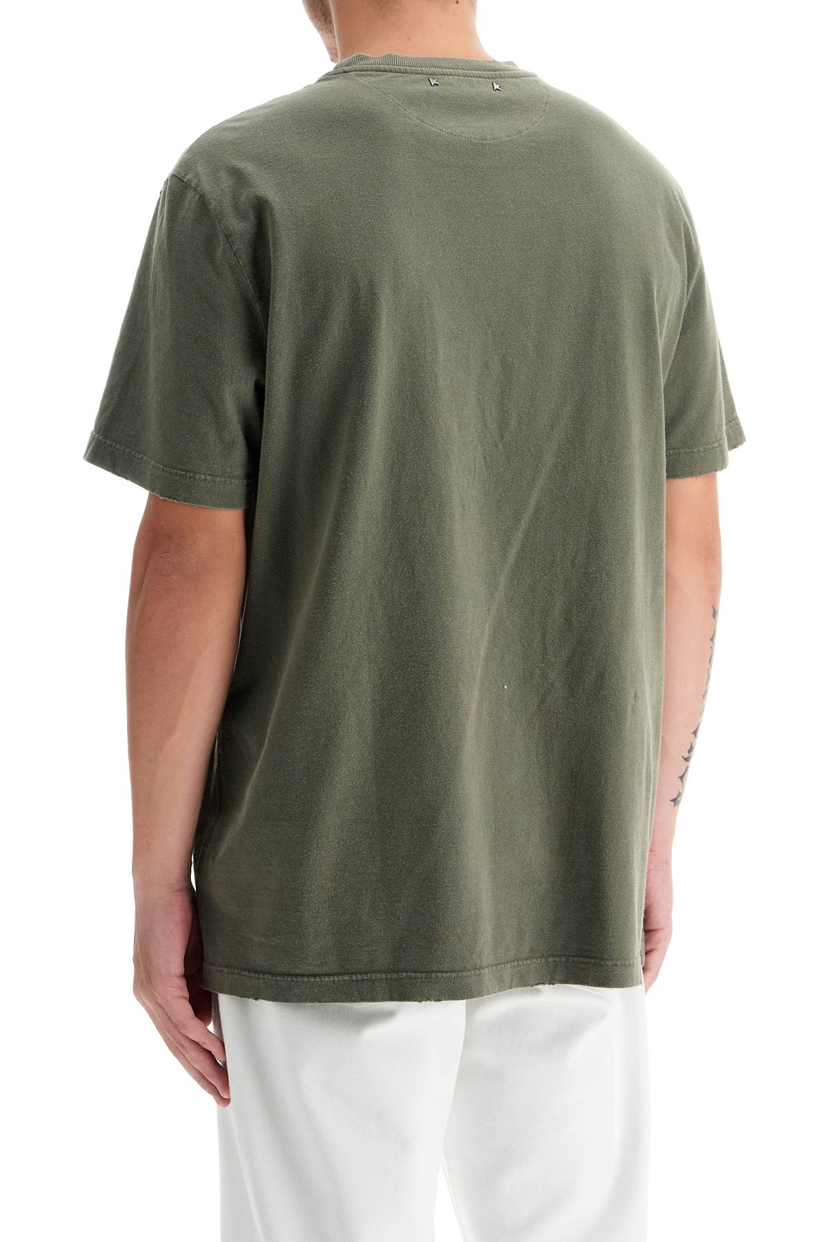 Shop Golden Goose Distressed Logo Regular T-shirt In Green